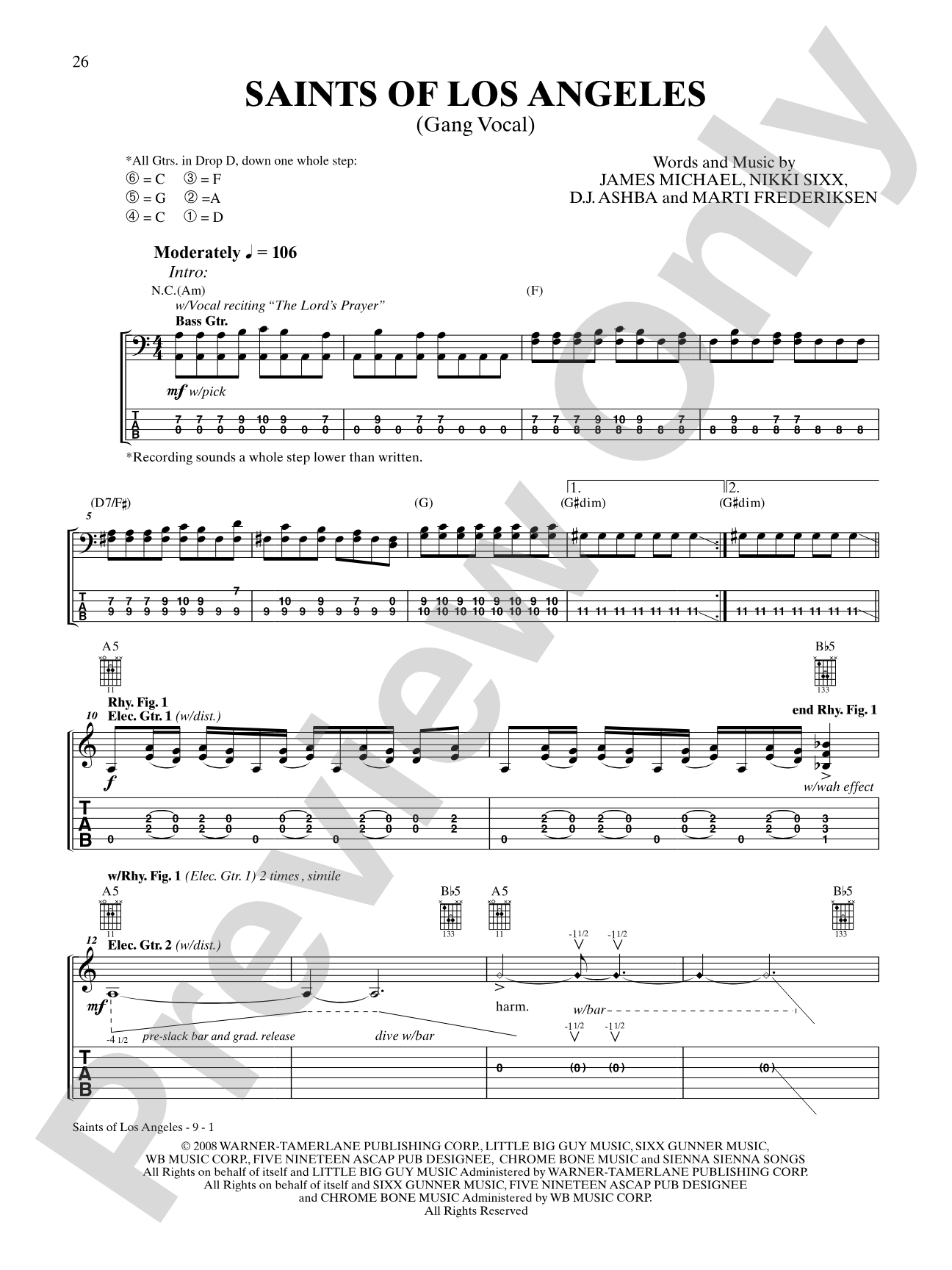 Saints of Los Angeles (Gang Vocal): Authentic Guitar TAB