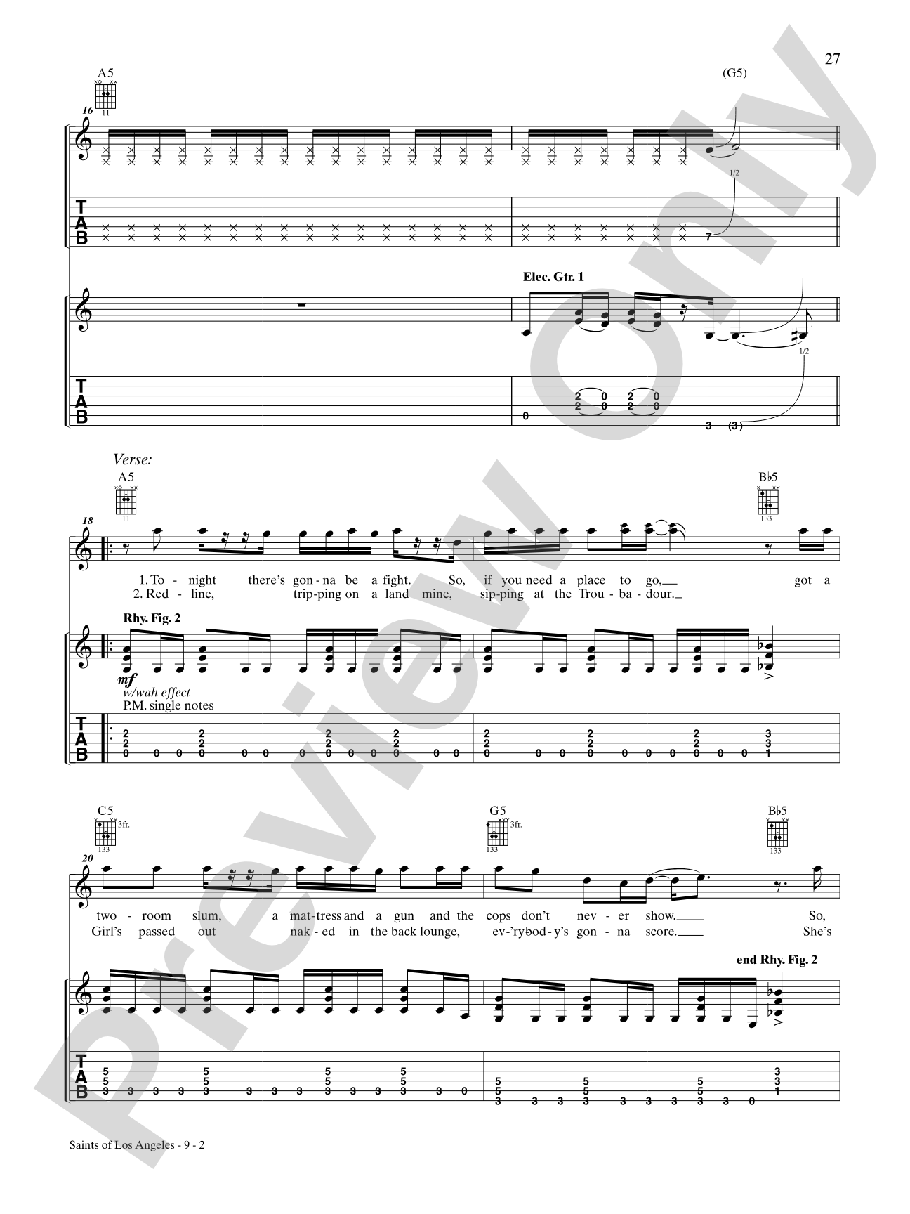 Saints of Los Angeles (Gang Vocal): Authentic Guitar TAB