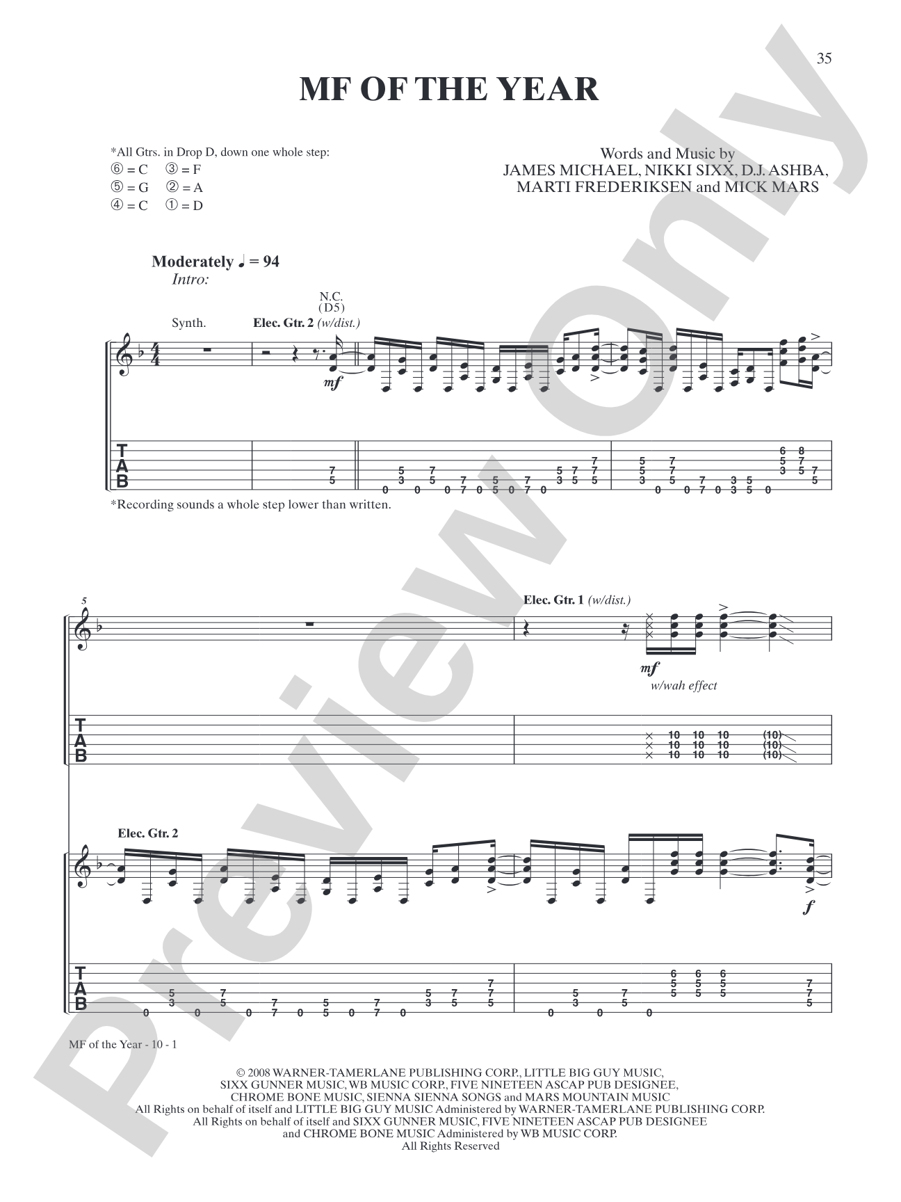 Mother F***er of the Year: Authentic Guitar TAB