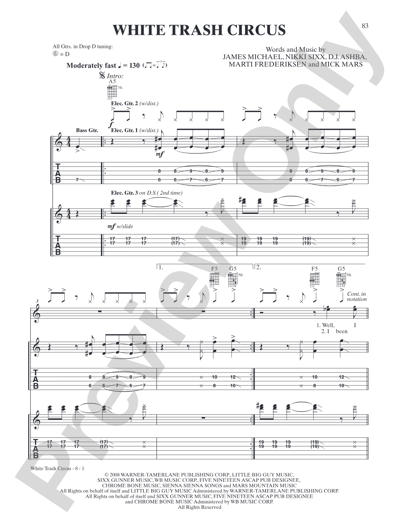 White Trash Circus: Authentic Guitar TAB