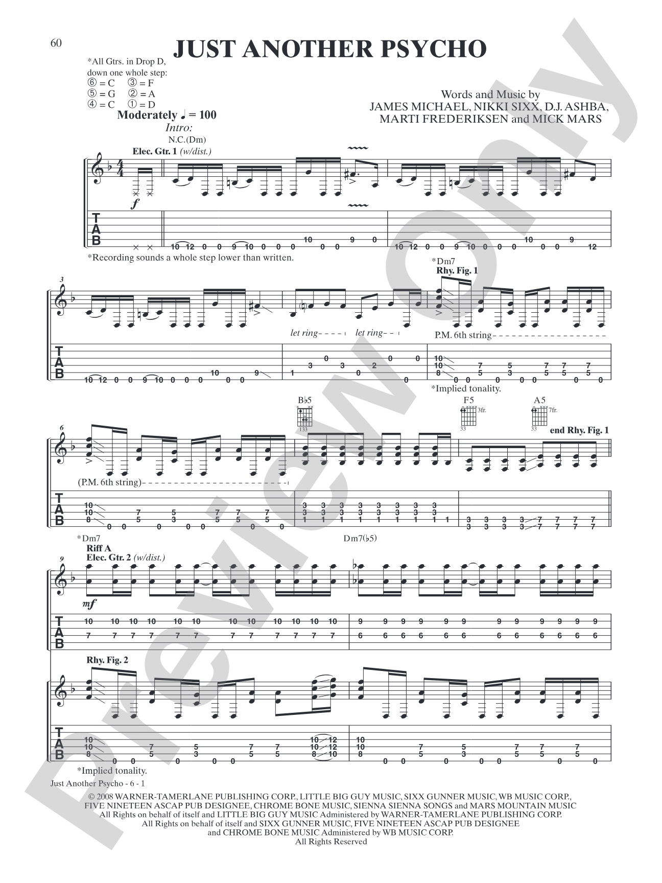 Just Another Psycho: Authentic Guitar TAB