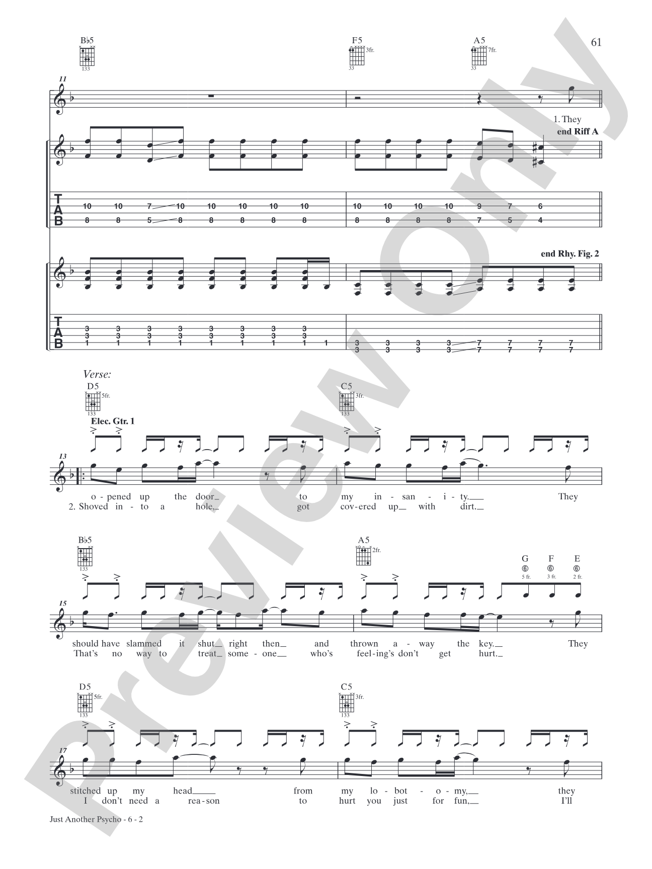 Just Another Psycho: Authentic Guitar TAB