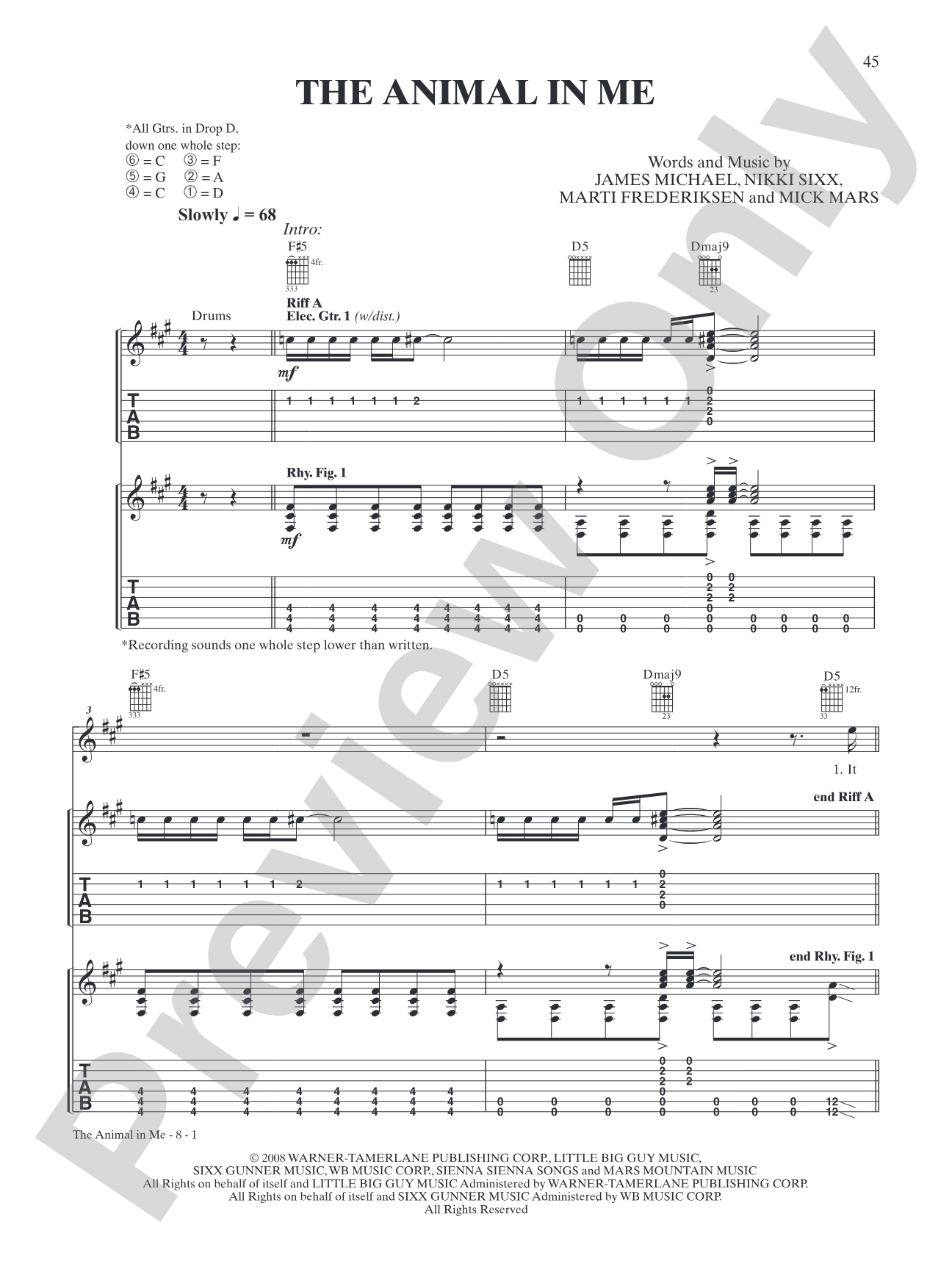 The Animal In Me: Authentic Guitar TAB