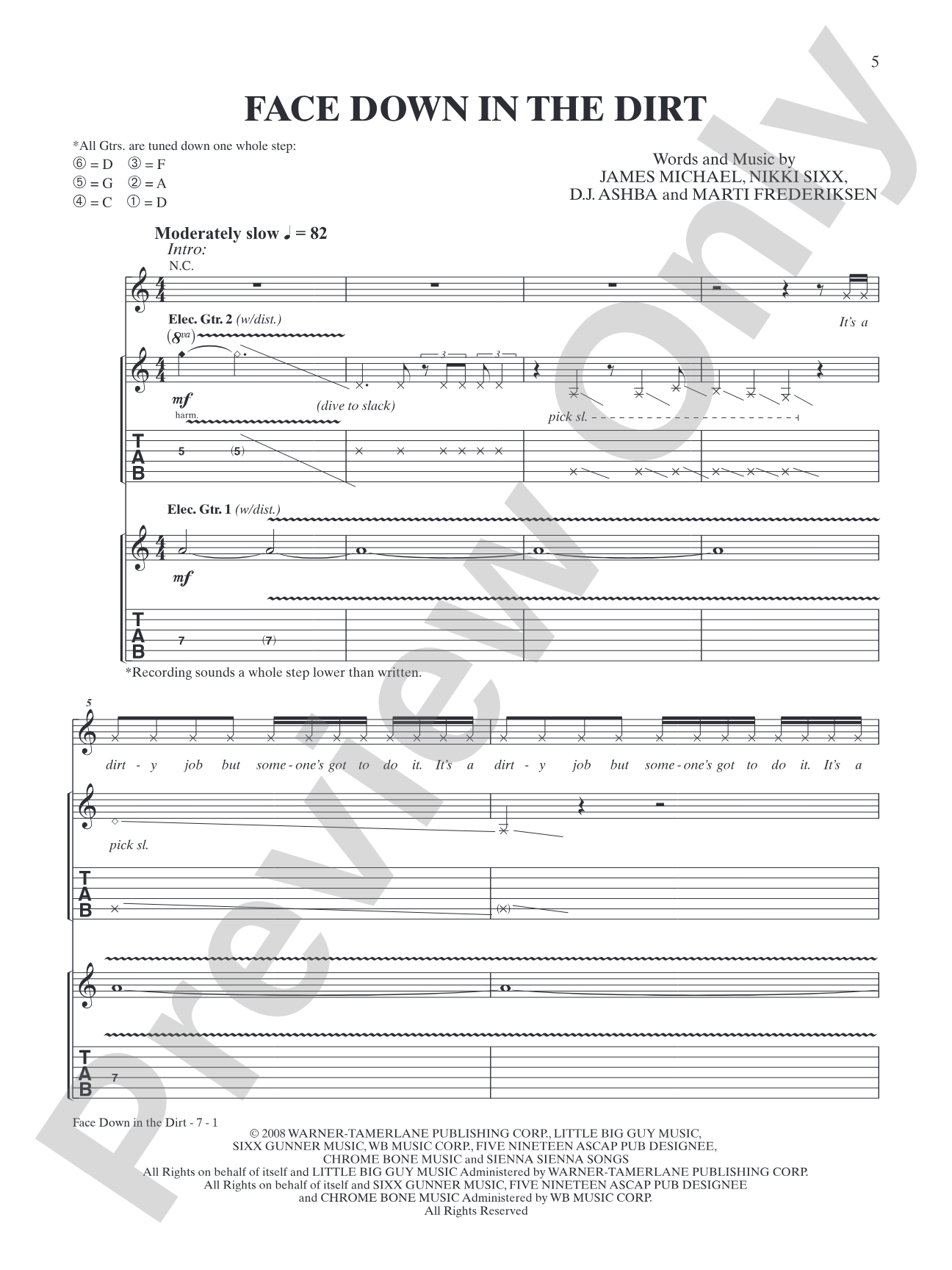 Face Down in the Dirt: Authentic Guitar TAB