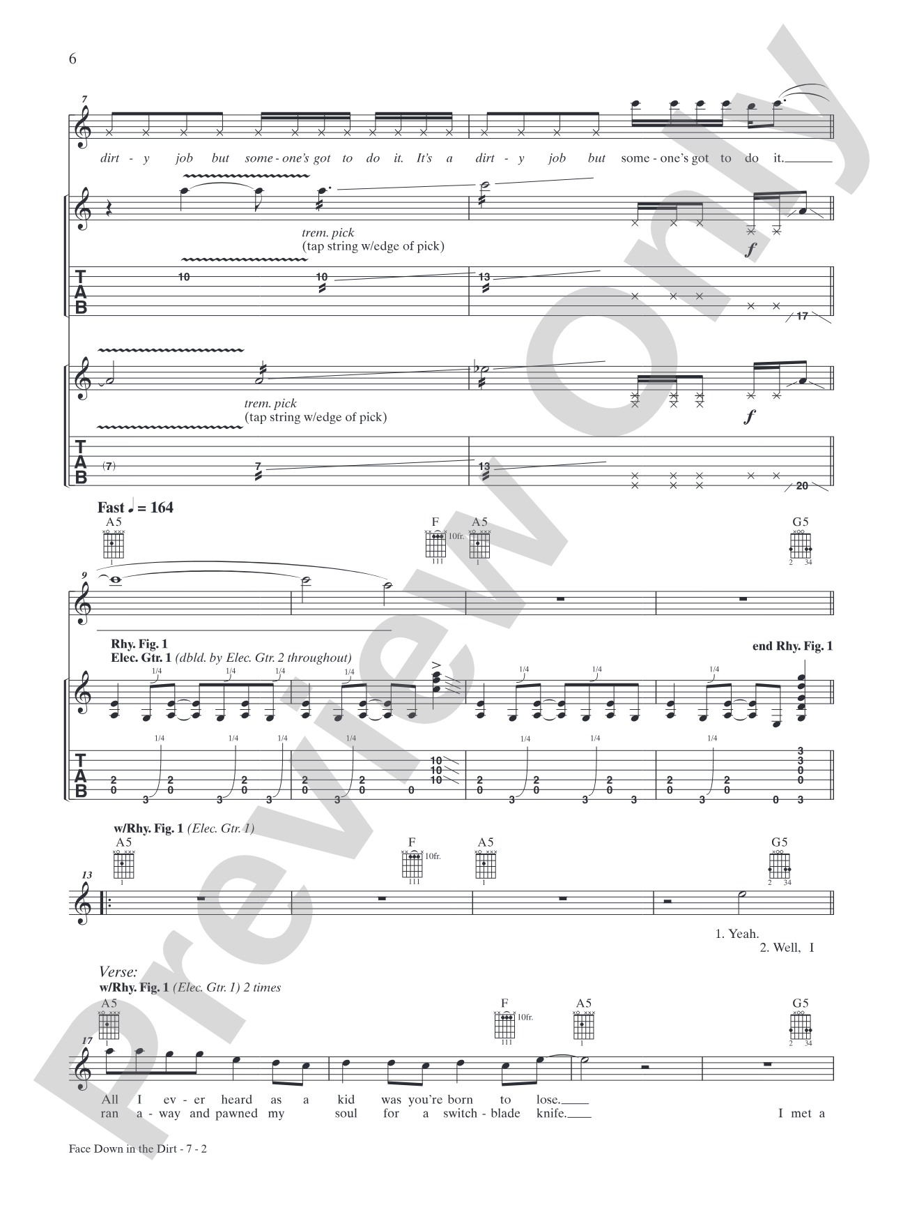 Face Down in the Dirt: Authentic Guitar TAB
