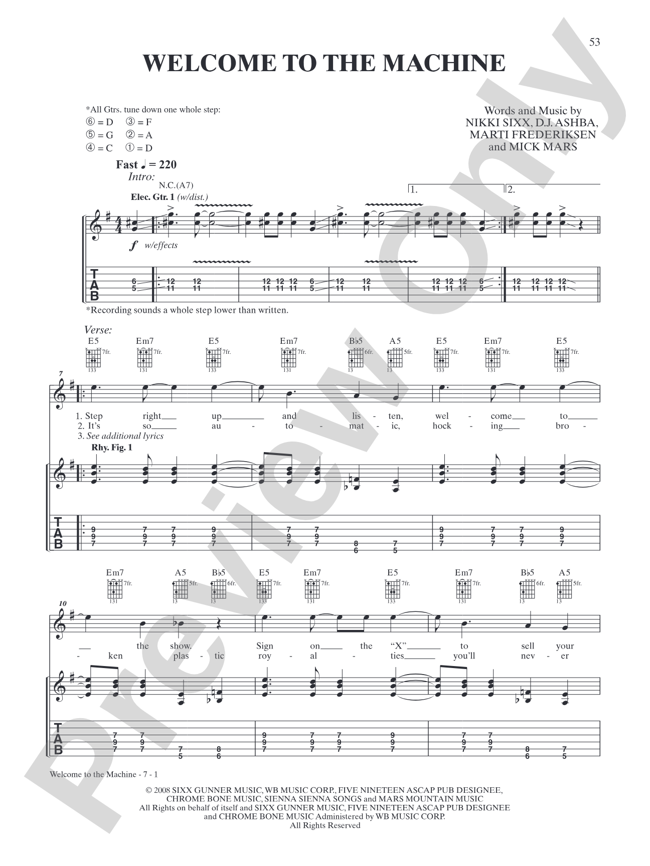 Welcome to the Machine: Authentic Guitar TAB