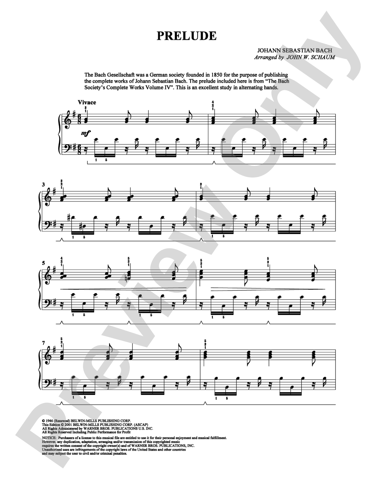 Prelude: Easy Piano Digital Sheet Music