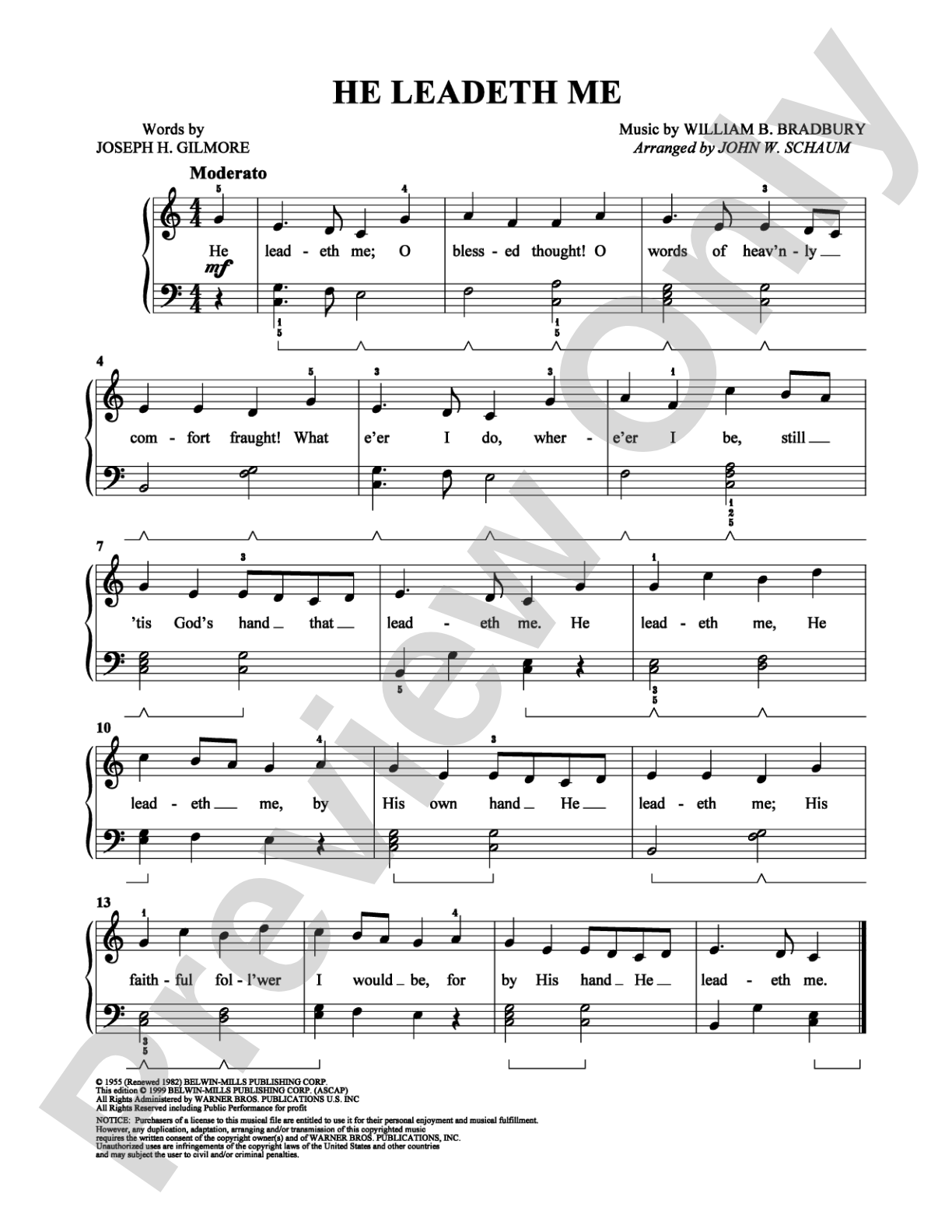 He Leadeth Me: Easy Piano Digital Sheet Music