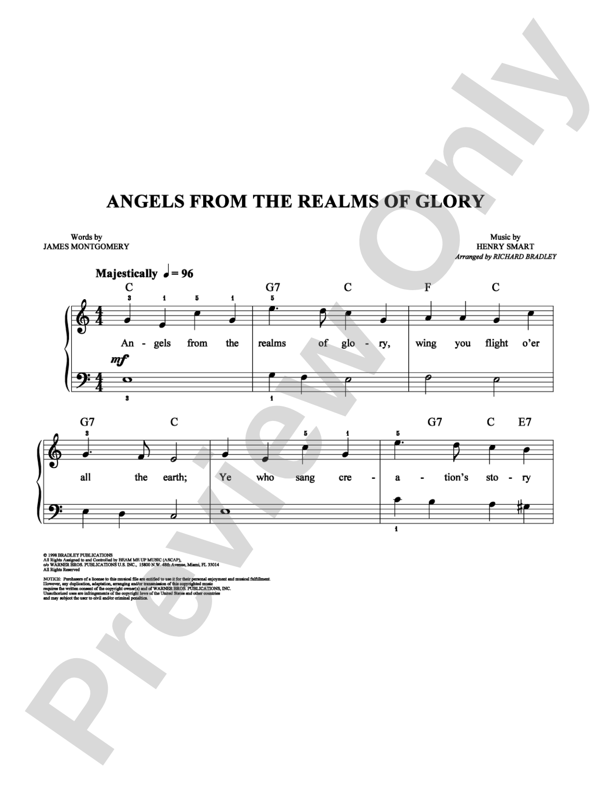 Angels From the Realms of Glory: Easy Piano Digital Sheet Music