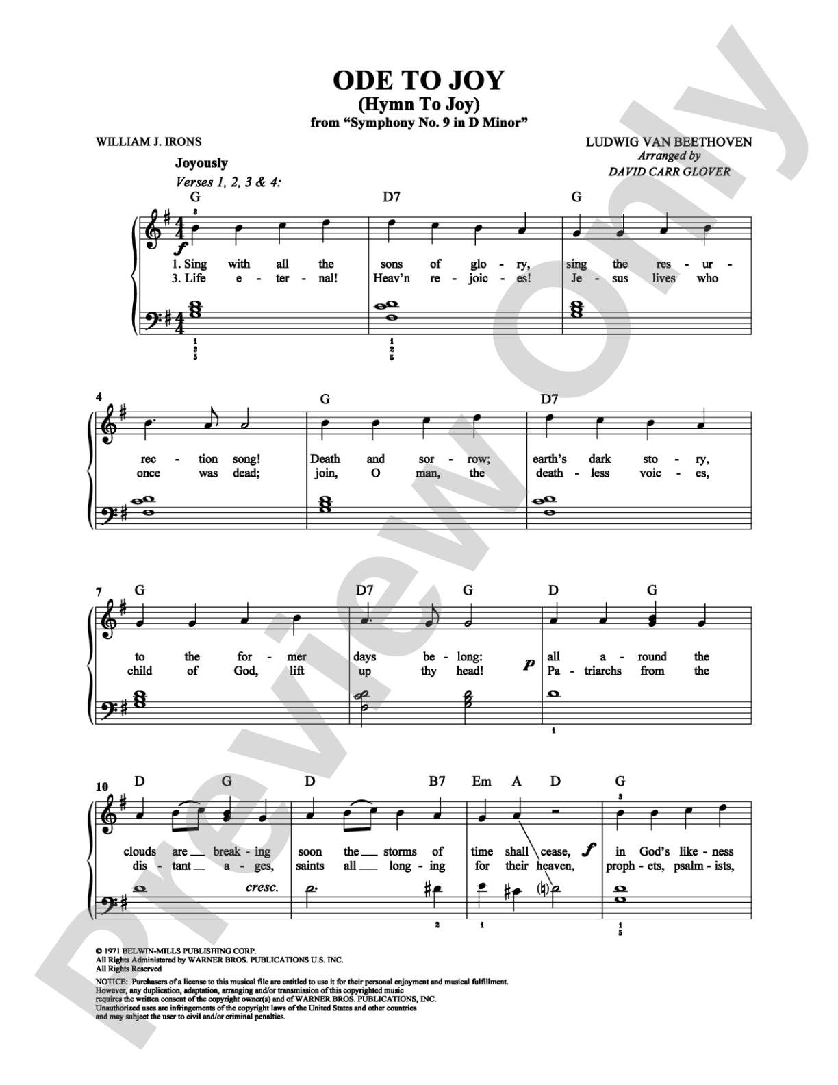 Ode to Joy: Piano/Vocal/Chords Digital Sheet Music