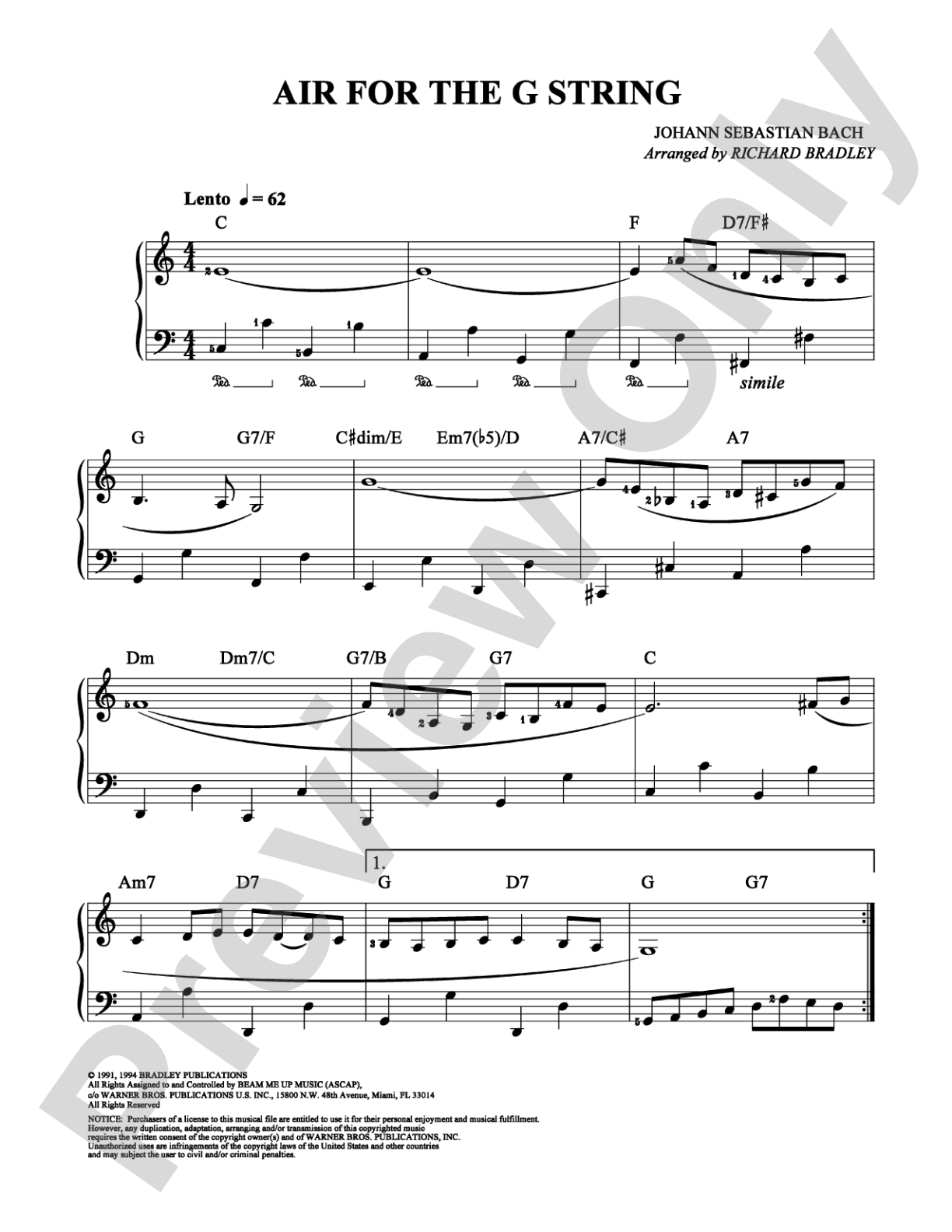 Air For the G String: Easy Piano Digital Sheet Music