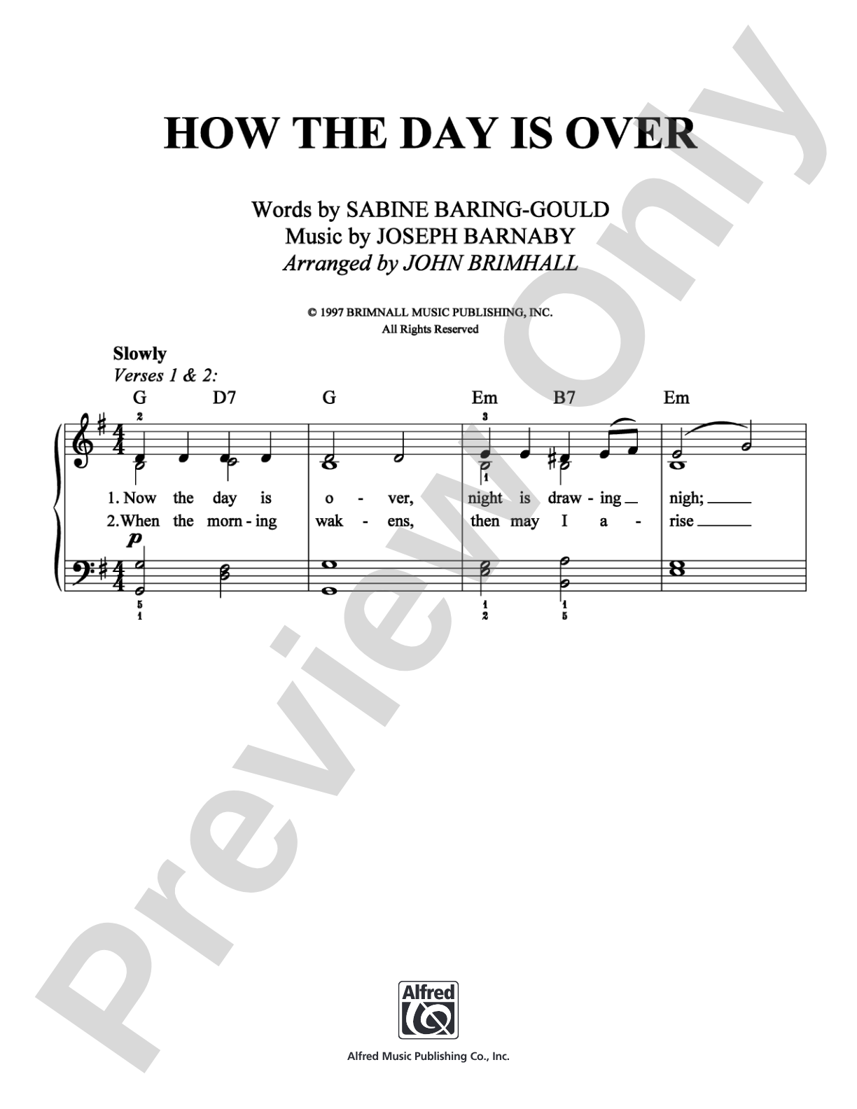 Now the Day is Over: Easy Piano Digital Sheet Music