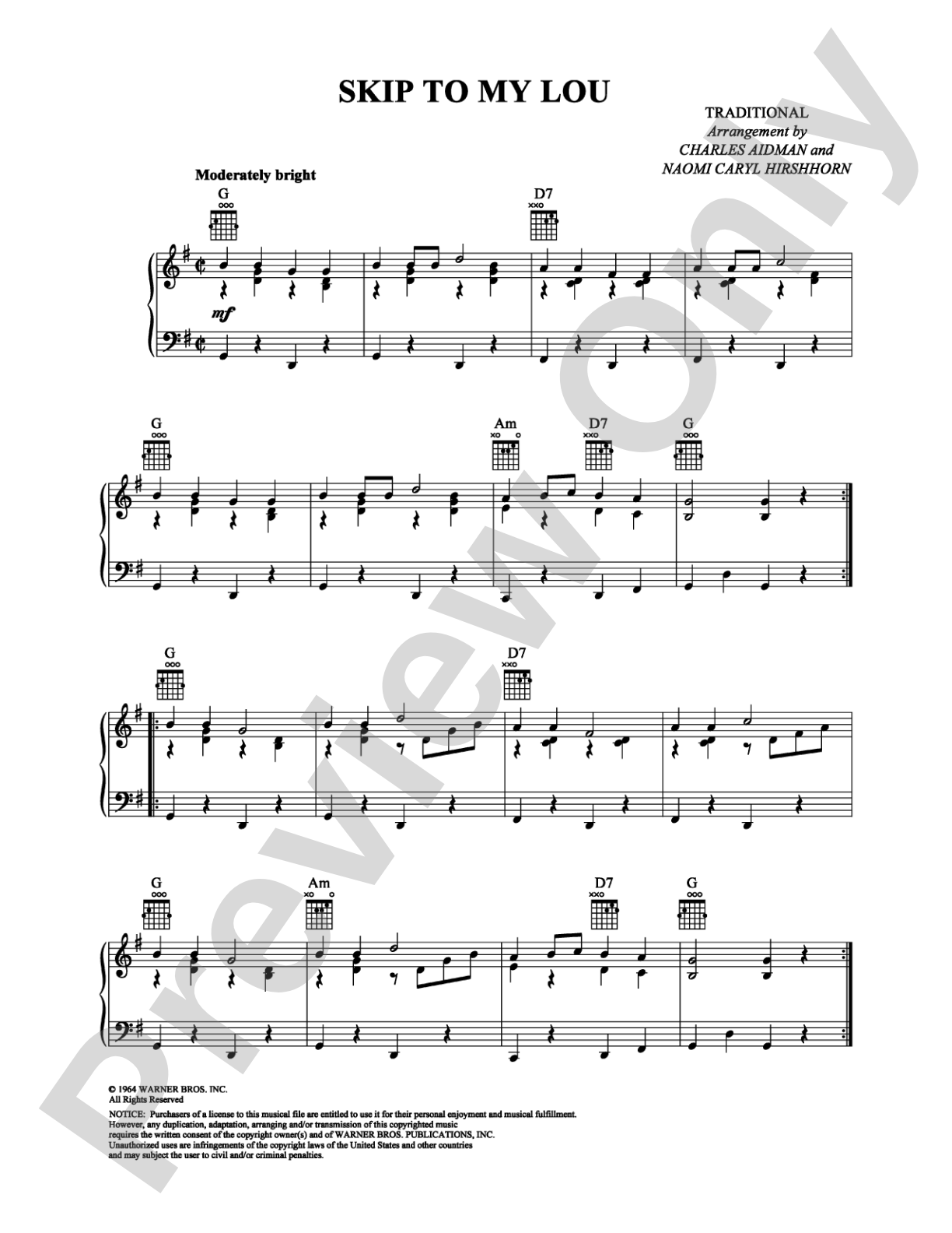 Skip to My Lou: Piano Digital Sheet Music