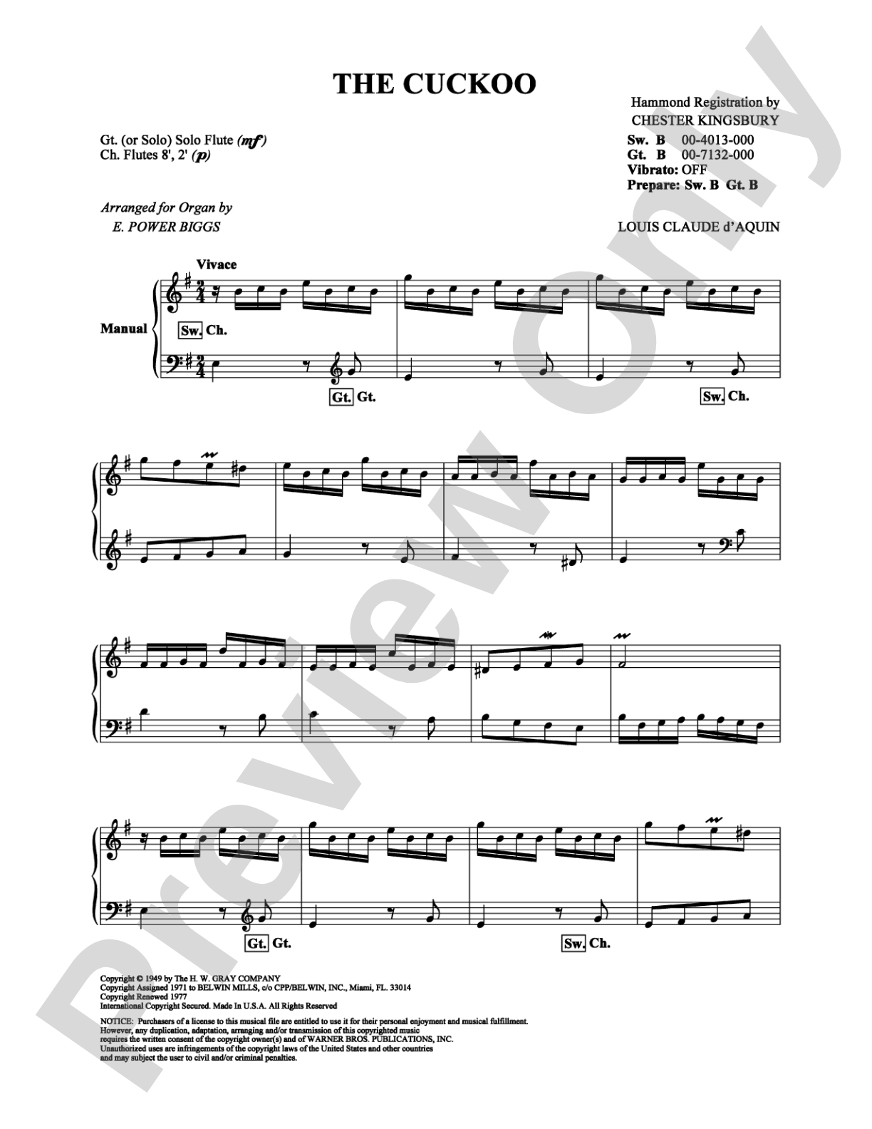 The Cuckoo: Organ Digital Sheet Music