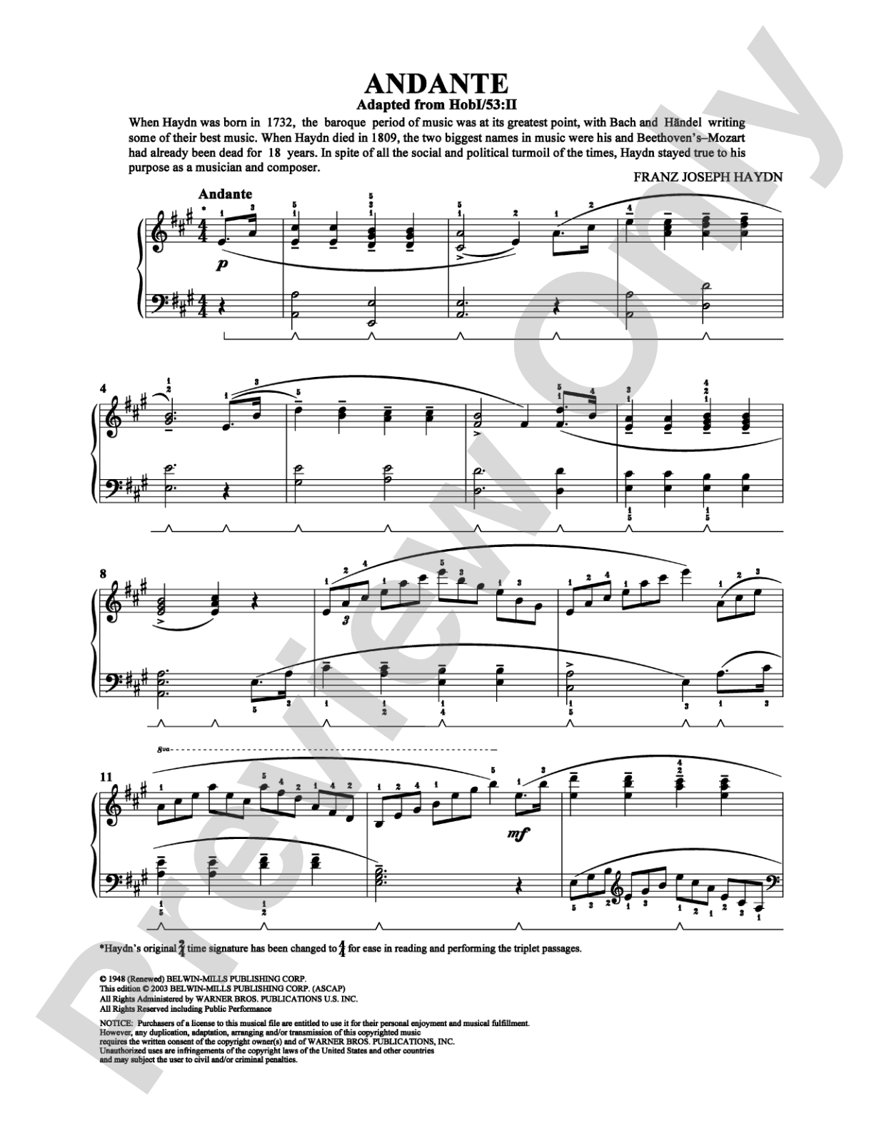 Andante: Piano Digital Sheet Music