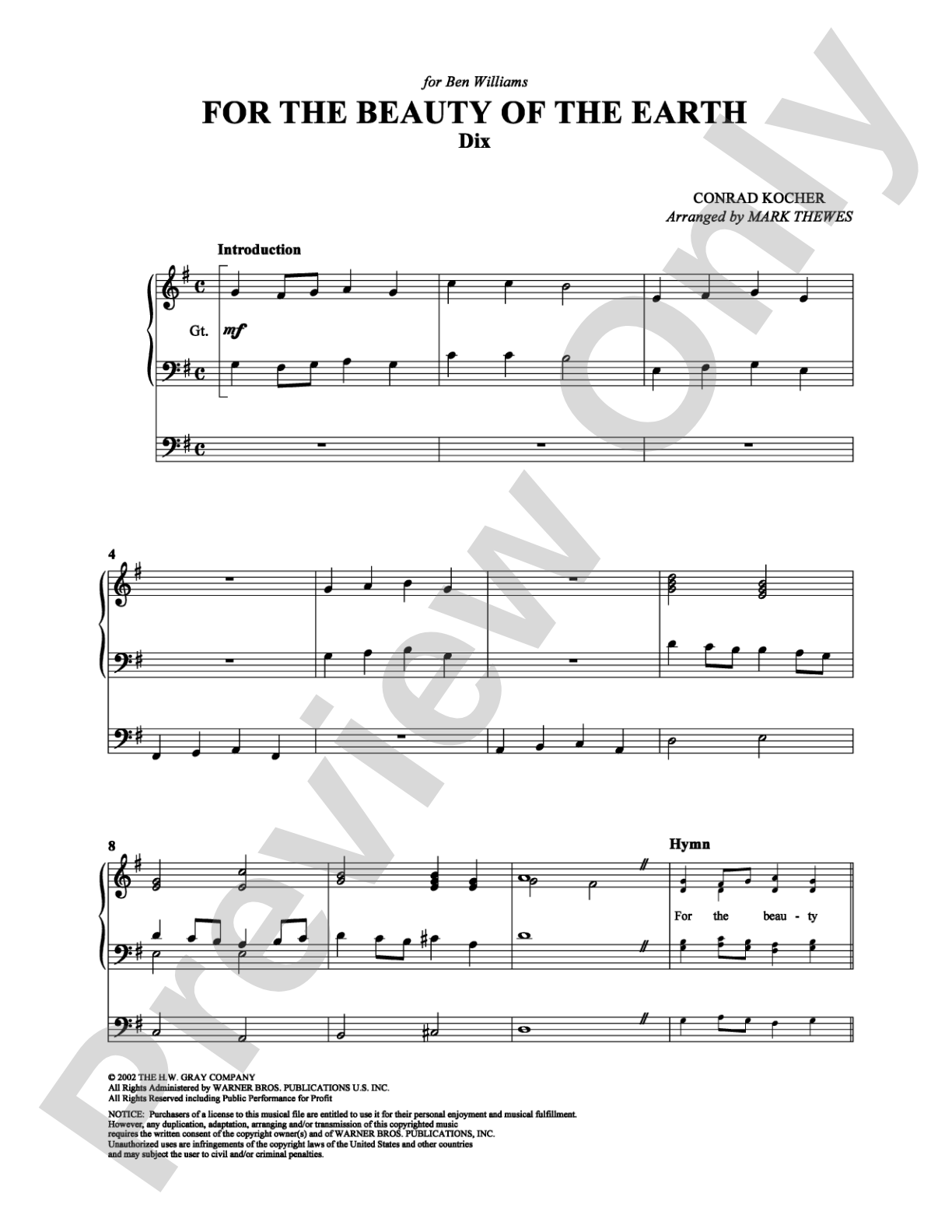 For the Beauty of the Earth: Organ Digital Sheet Music
