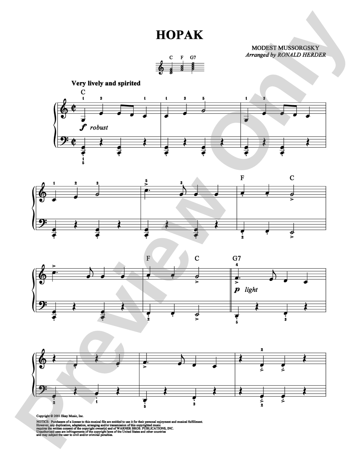 Hopak: Easy Piano Digital Sheet Music