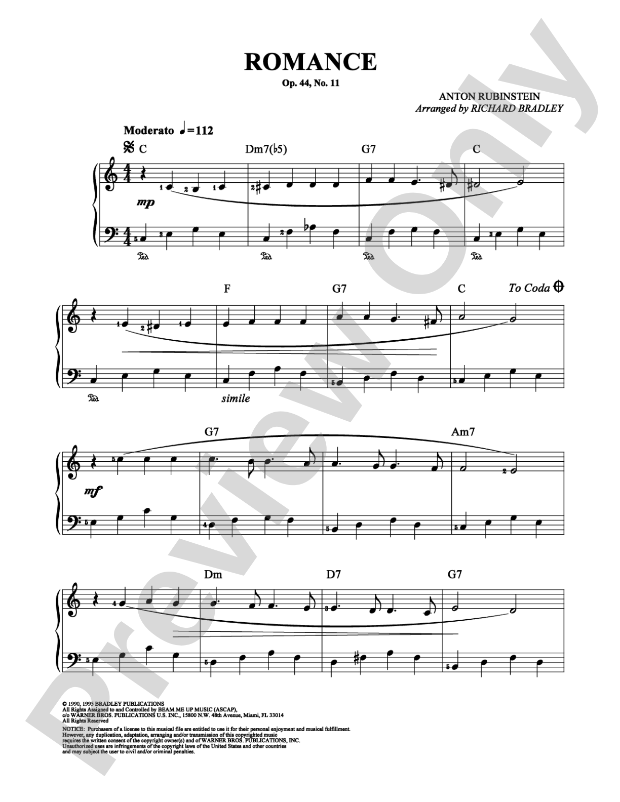 Romance: Easy Piano Digital Sheet Music