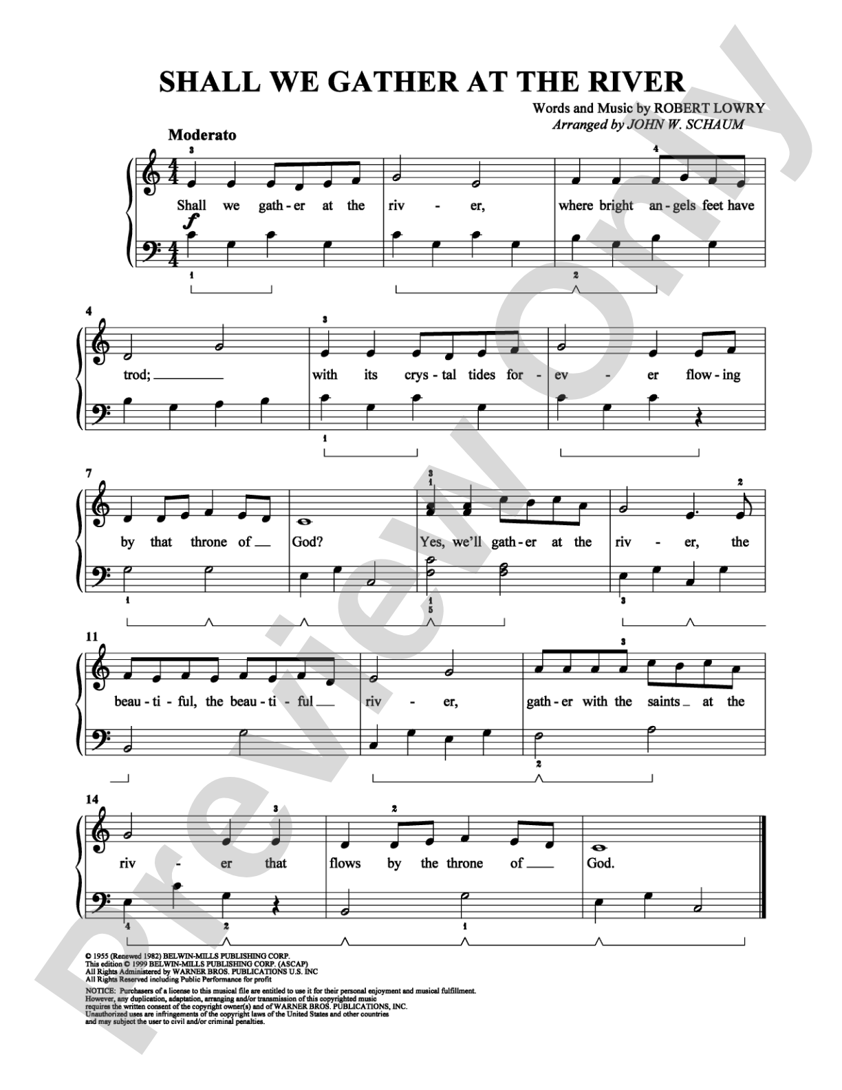 Shall We Gather at the River: Easy Piano Digital Sheet Music