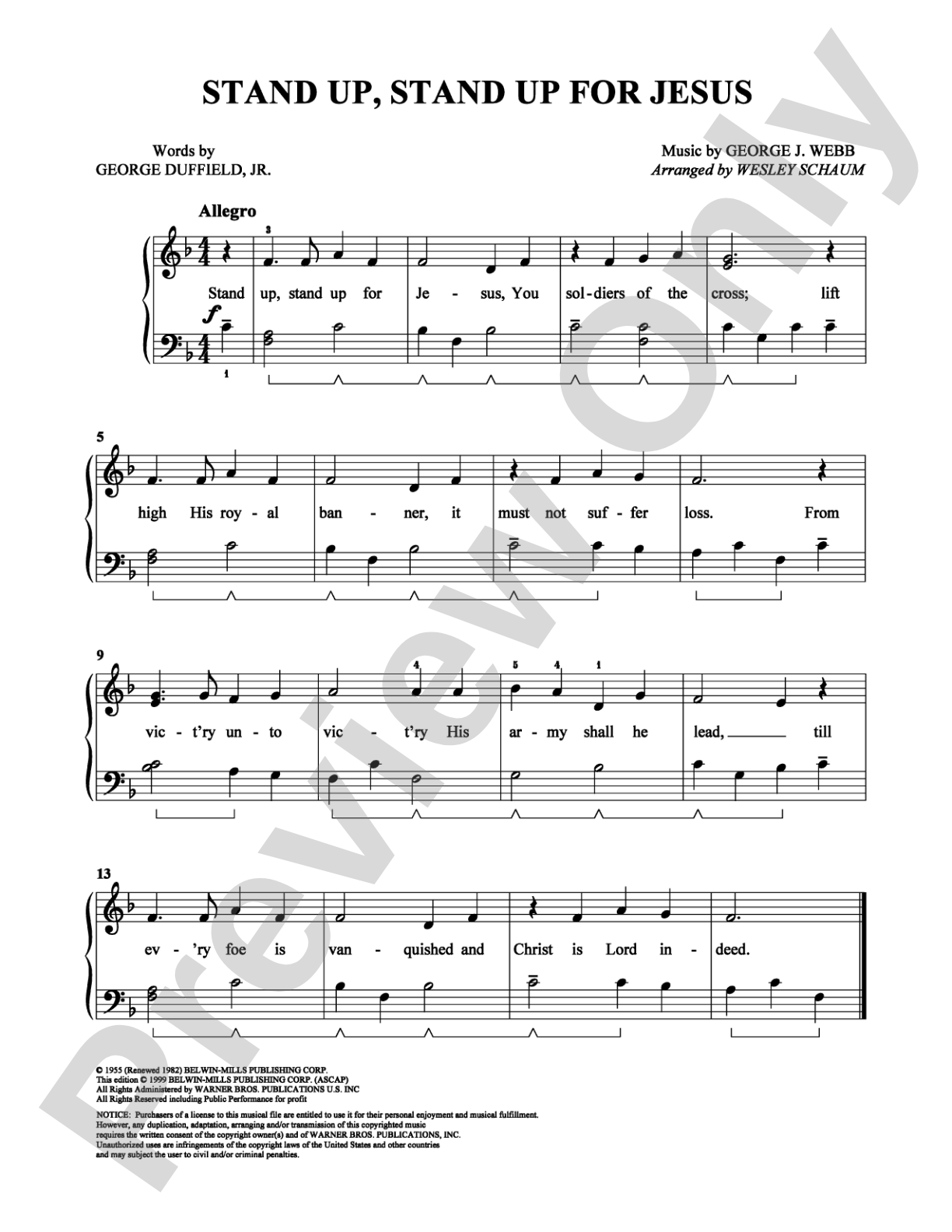 Stand Up, Stand Up for Jesus: Easy Piano Digital Sheet Music