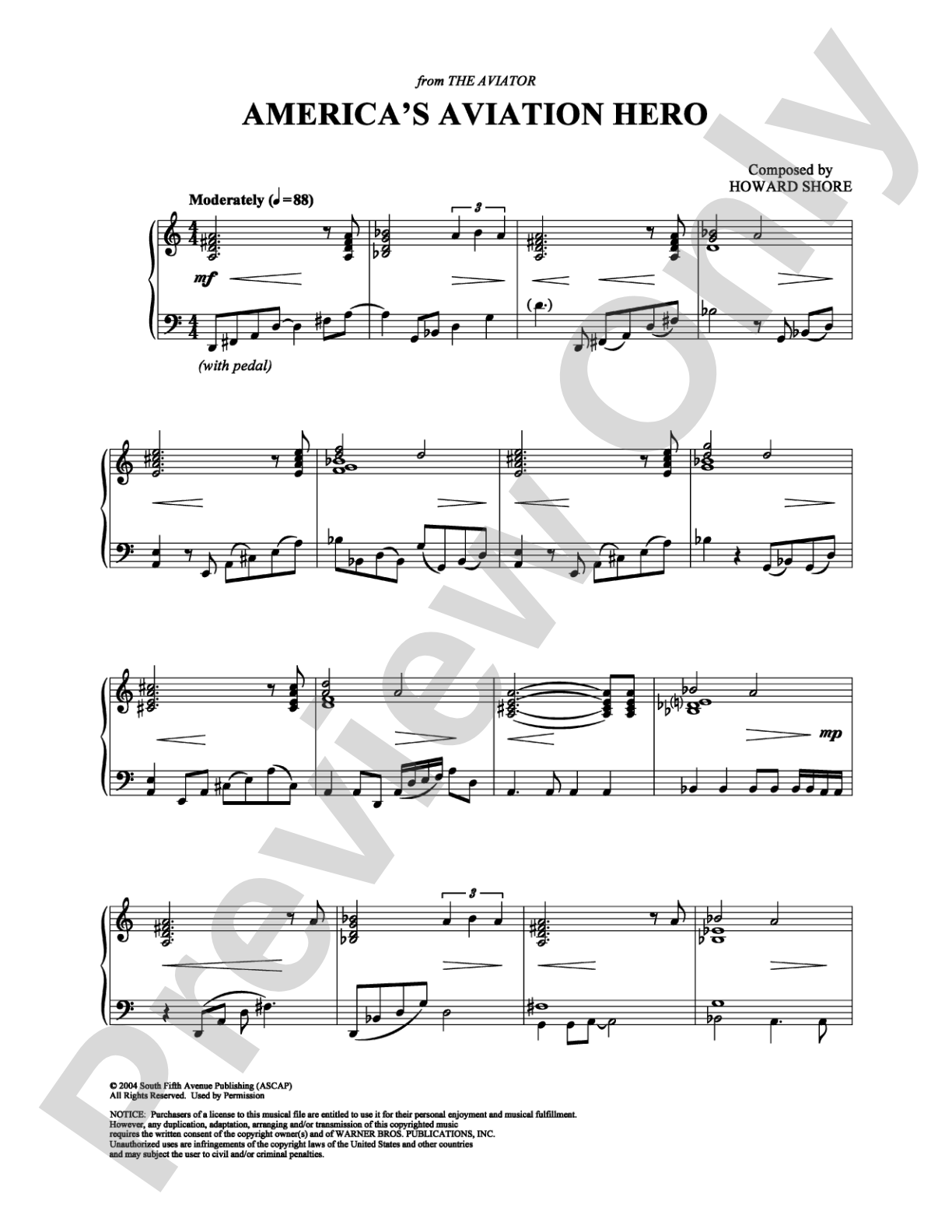 America's Aviation Hero: Piano Digital Sheet Music