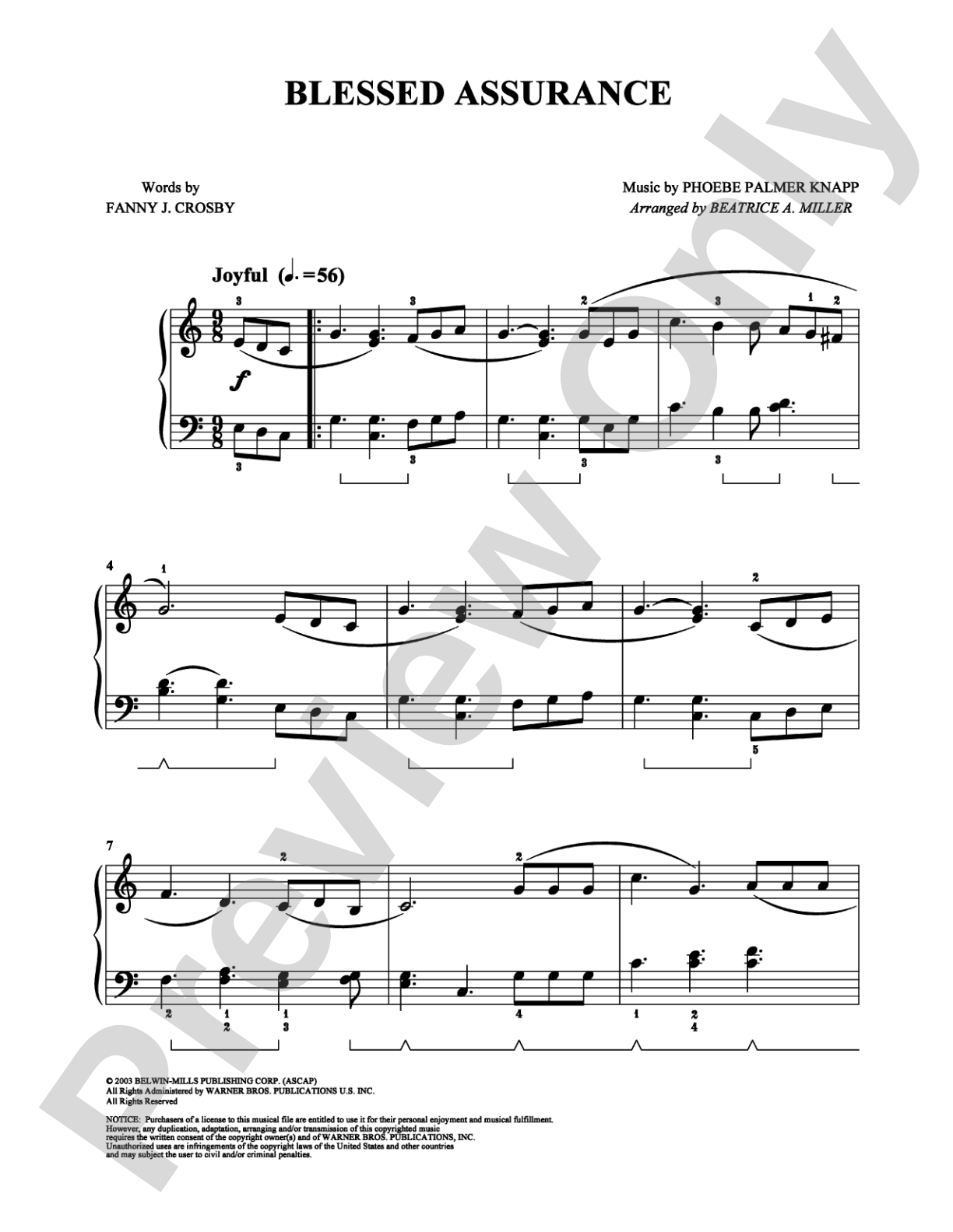 Blessed Assurance: Easy Piano Digital Sheet Music