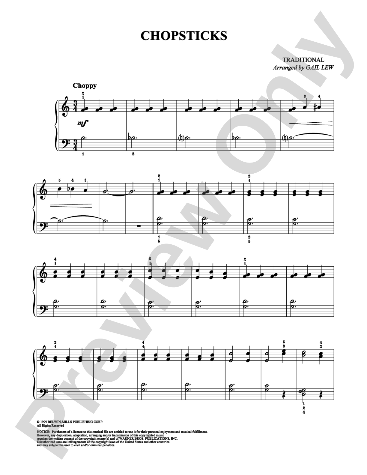 Chopsticks: Easy Piano Digital Sheet Music