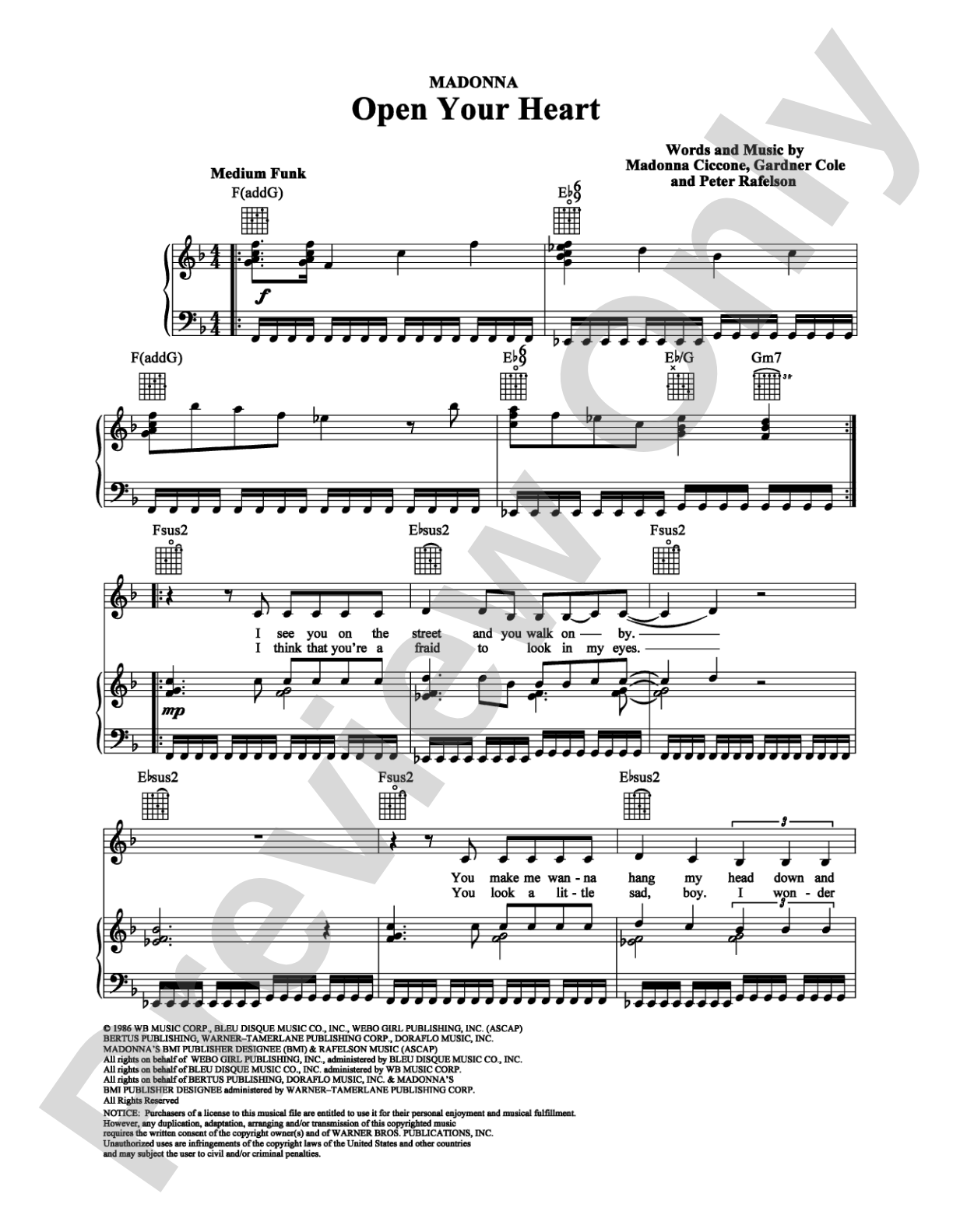 Open Your Heart: Piano/Vocal/Chords Digital Sheet Music