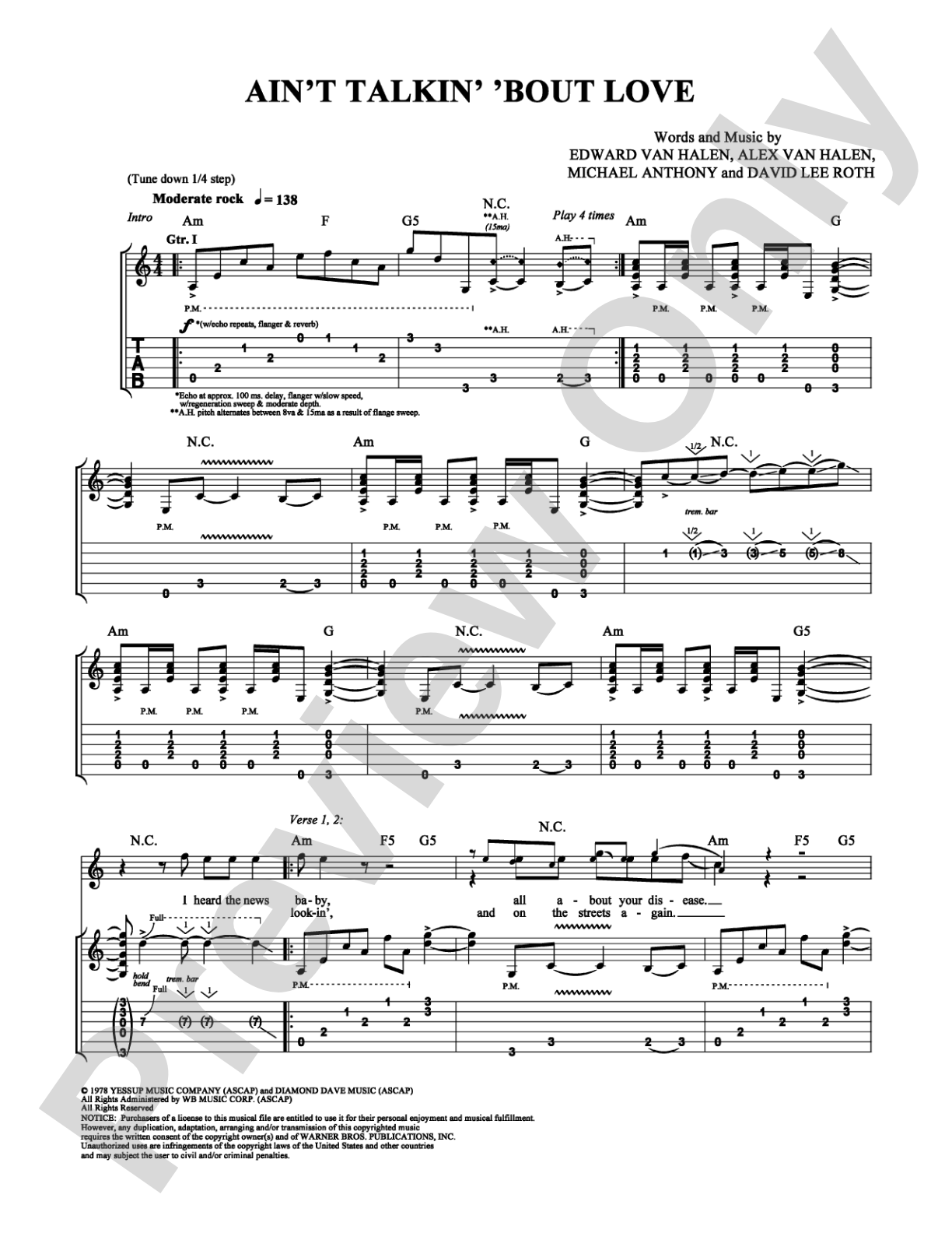 Ain't Talkin' 'Bout Love: Guitar TAB Digital Sheet Music