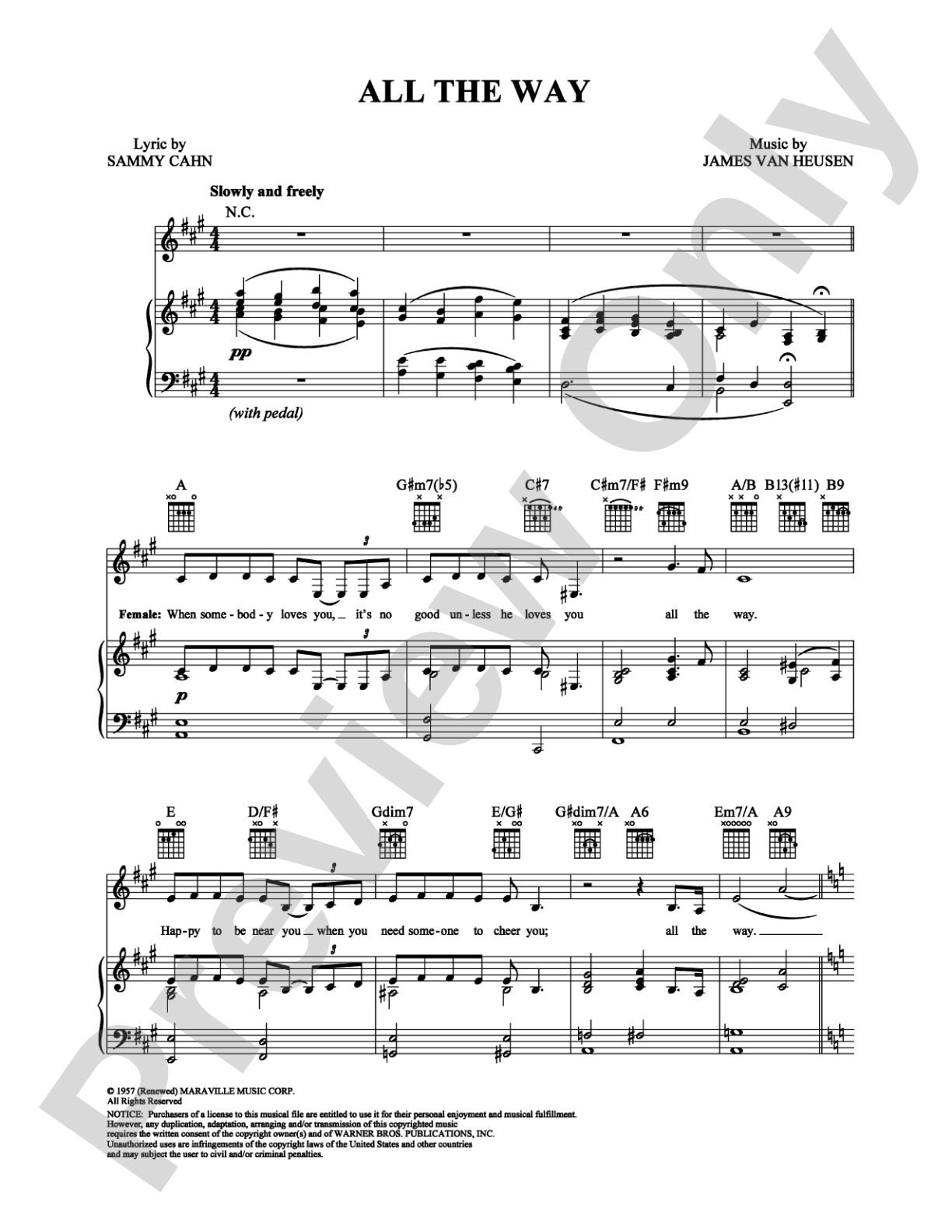 All The Way: Piano/Vocal/Chords Digital Sheet Music