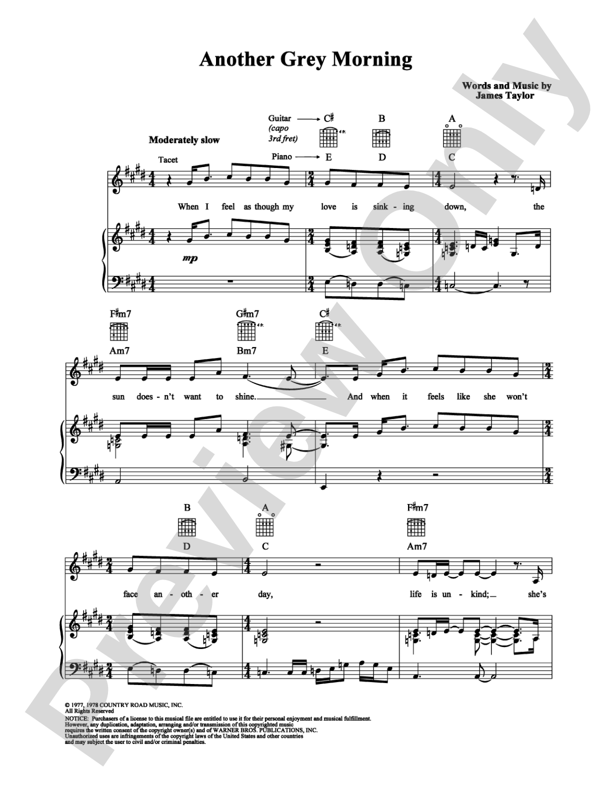 Another Grey Morning: Piano/Vocal/Chords Digital Sheet Music