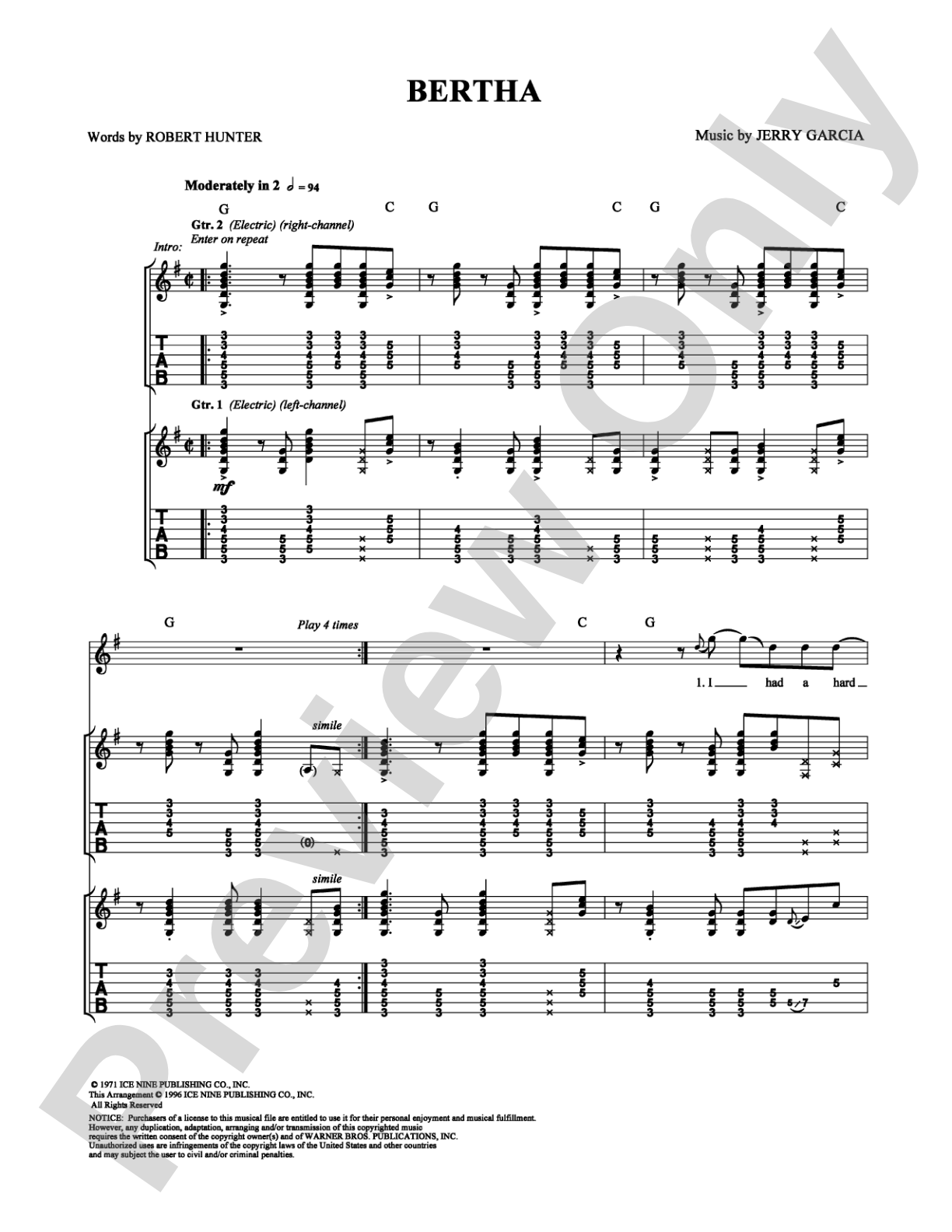 Bertha: Guitar TAB Digital Sheet Music