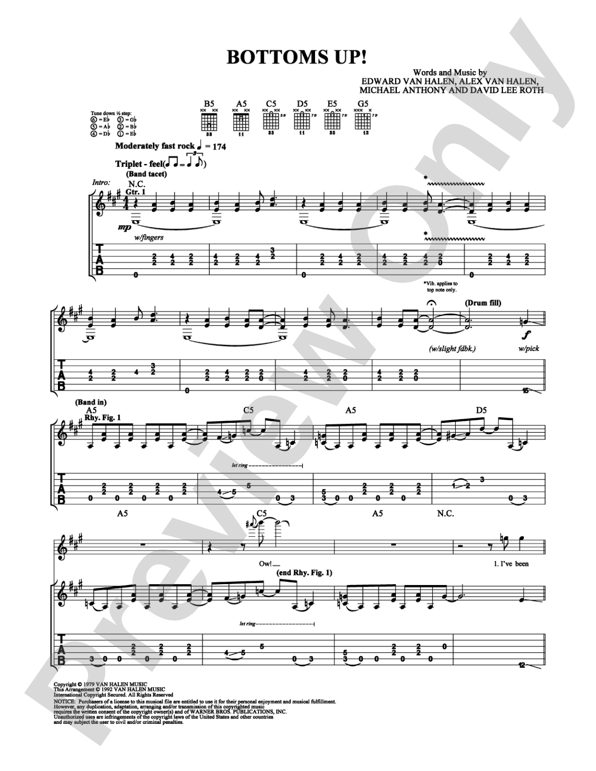 Bottoms Up!: Guitar TAB Digital Sheet Music
