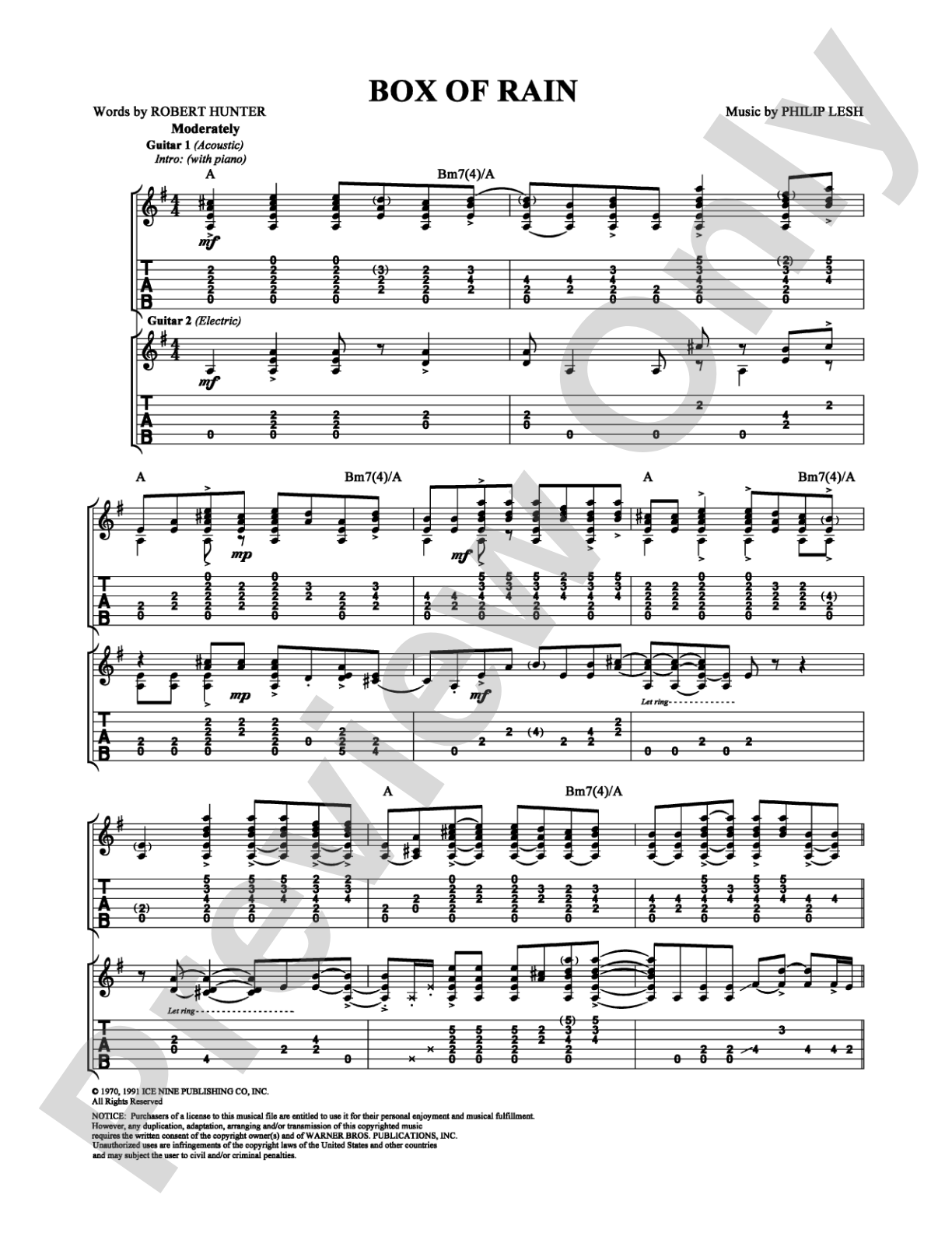 Box of Rain: Guitar TAB Digital Sheet Music