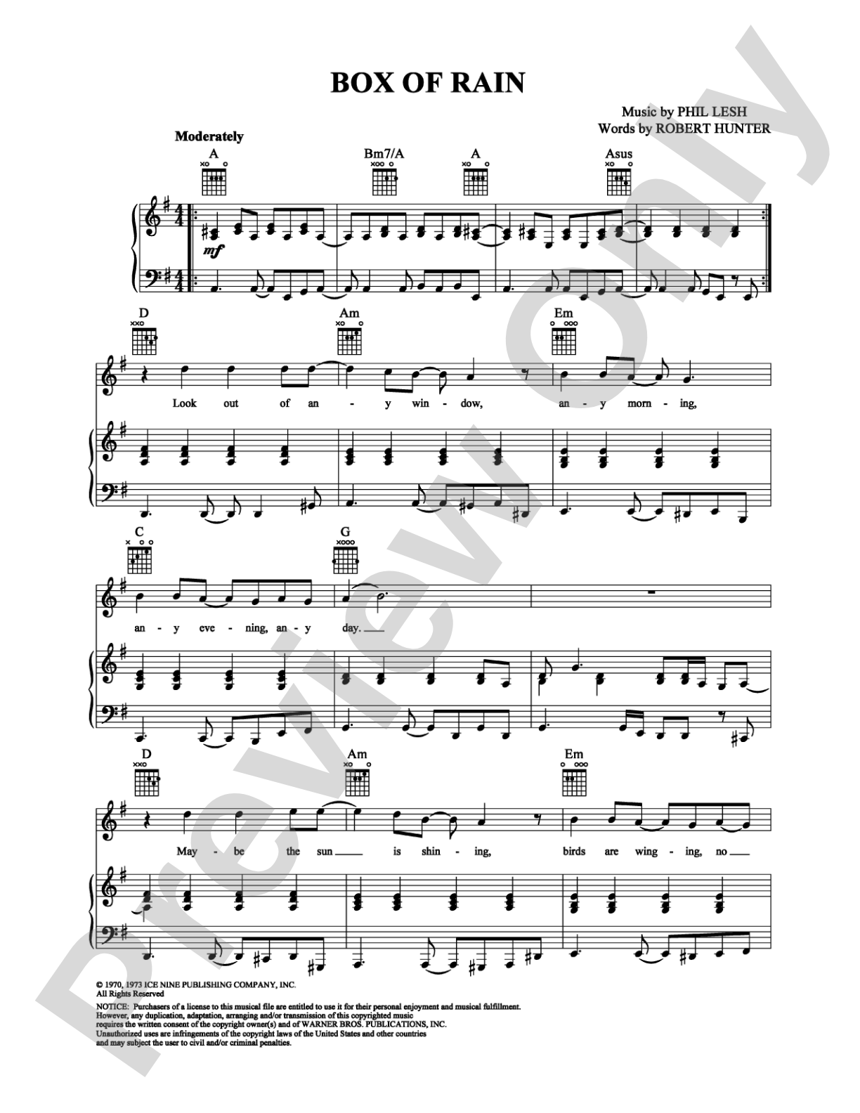 Box of Rain: Piano/Vocal/Chords Digital Sheet Music