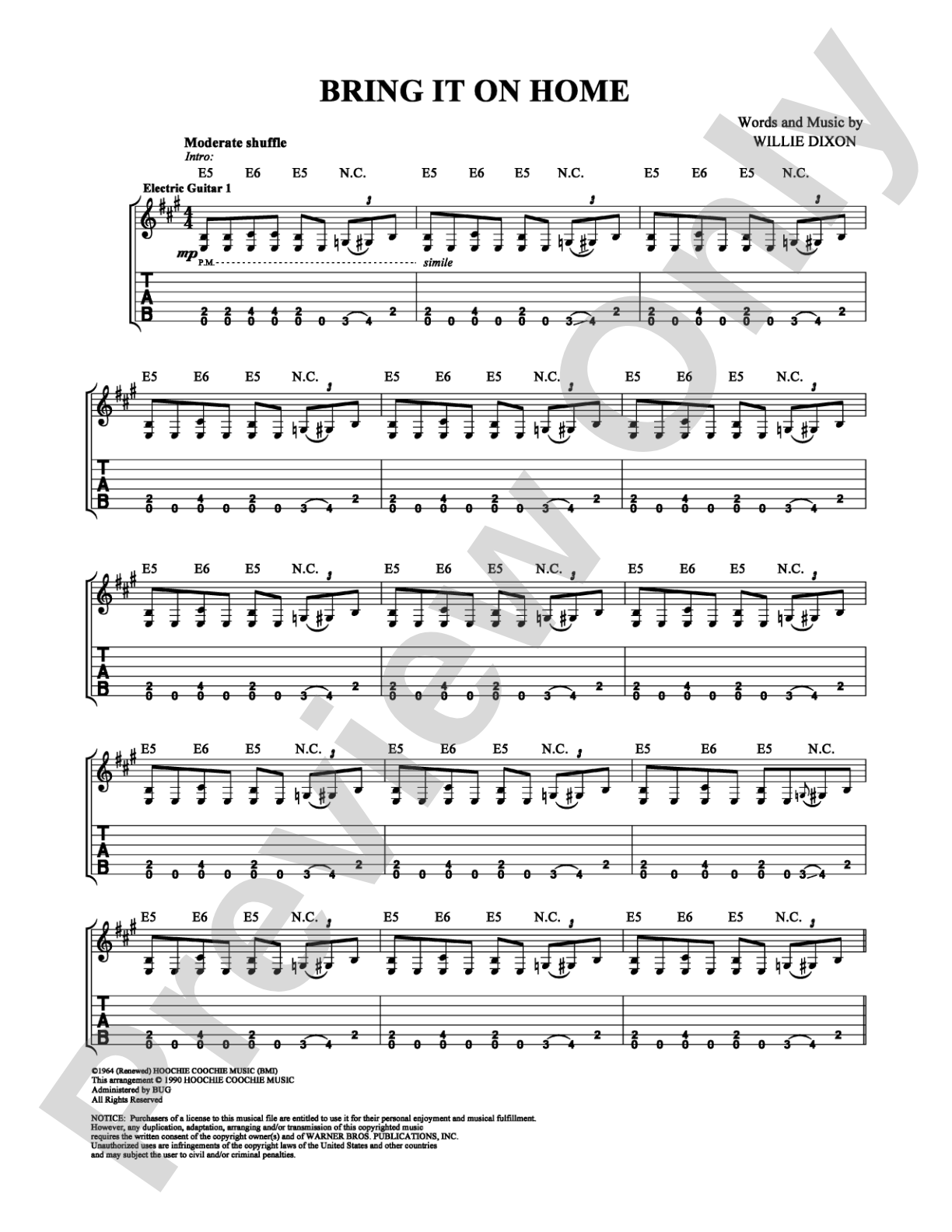 Bring It On Home: Guitar TAB Digital Sheet Music