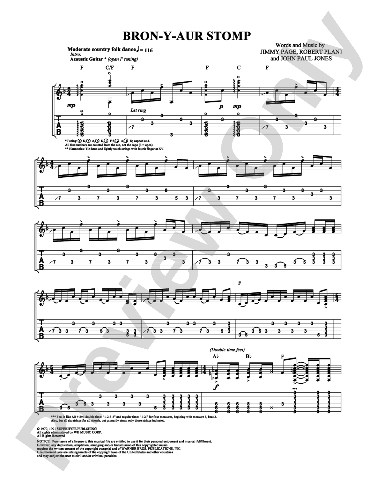 Bron-Y-Aur Stomp: Authentic Guitar TAB