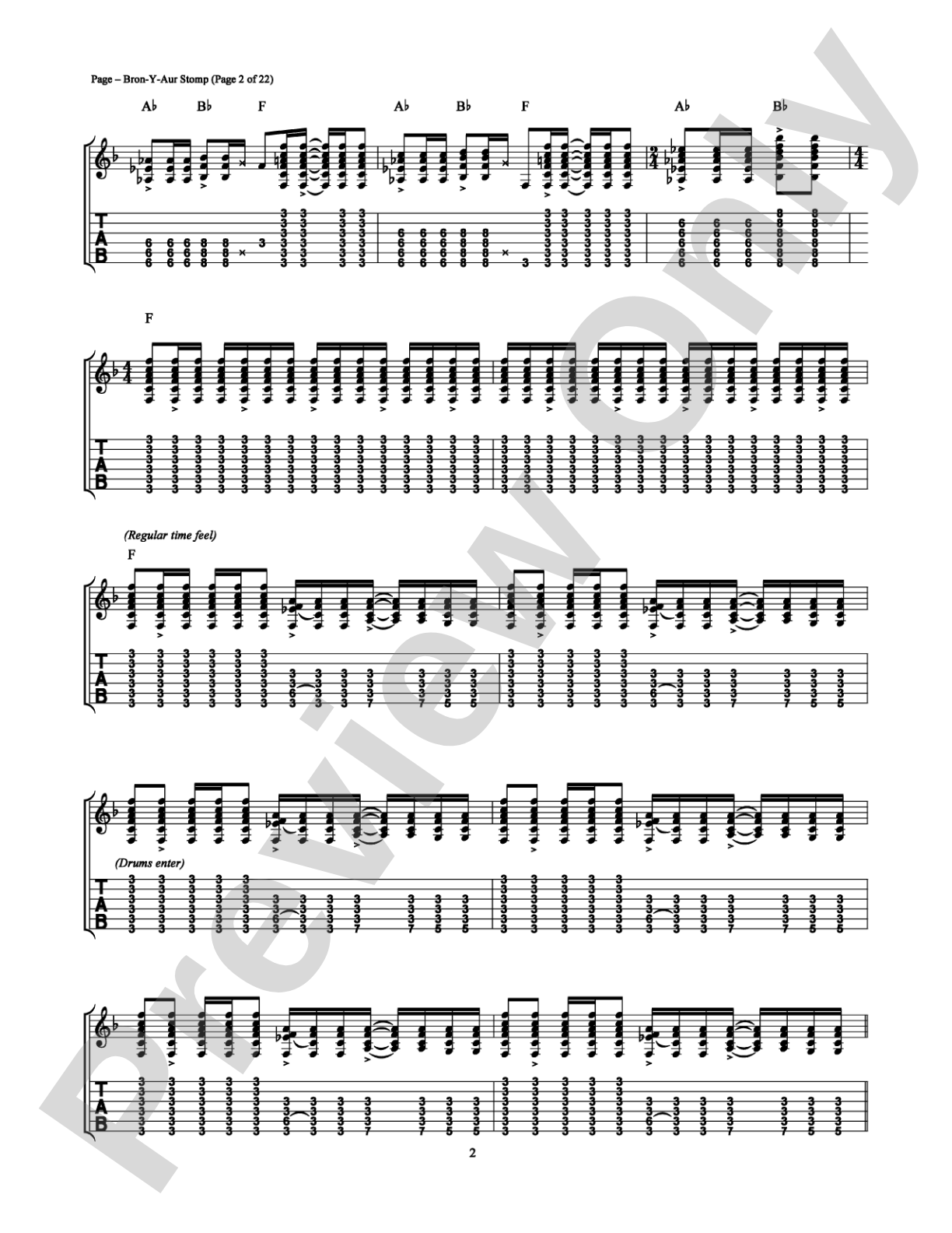 Bron-Y-Aur Stomp: Authentic Guitar TAB