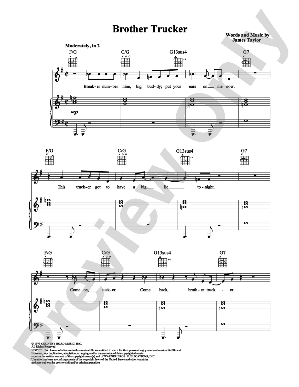 Brother Trucker: Piano/Vocal/Chords Digital Sheet Music