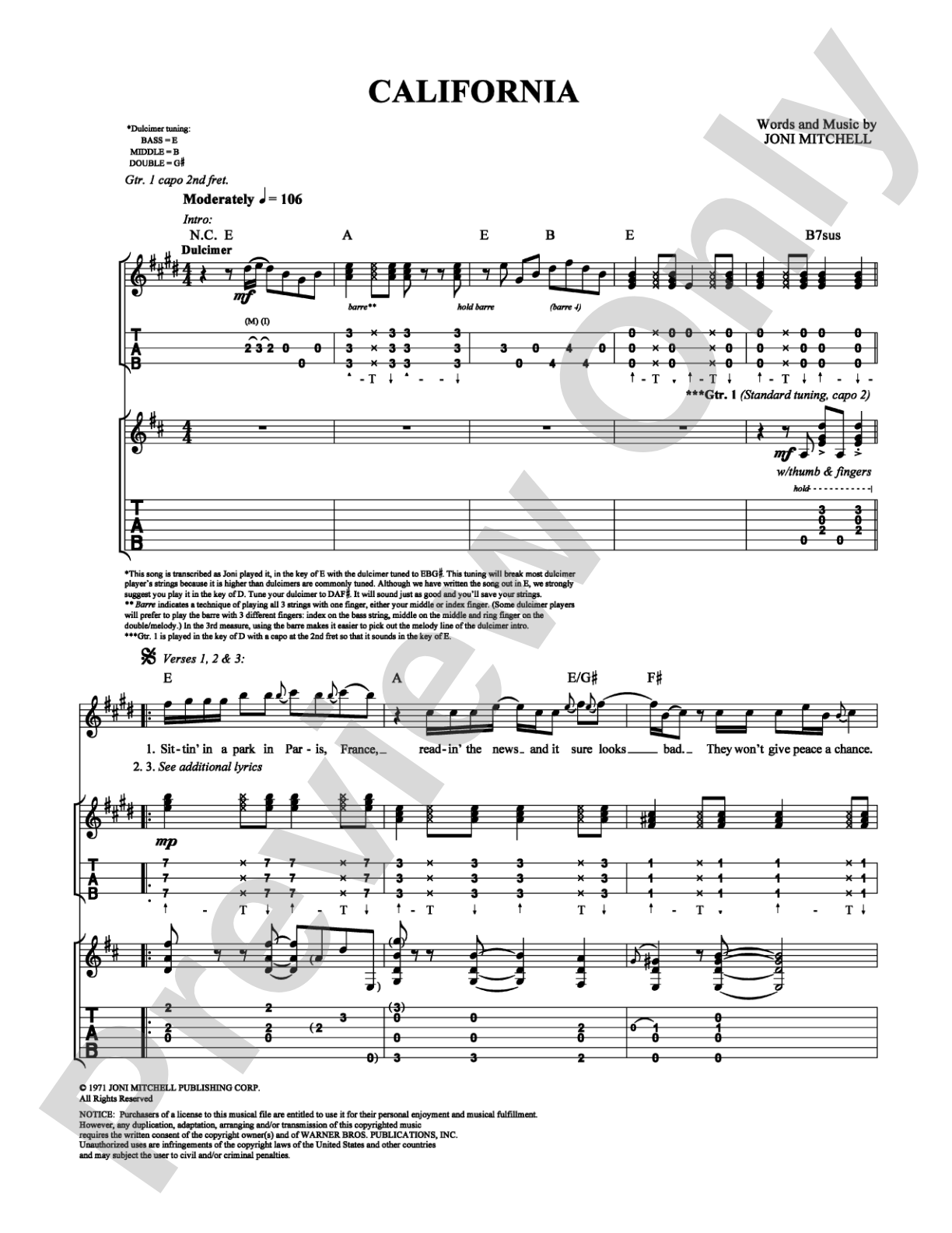 California: Guitar TAB Digital Sheet Music