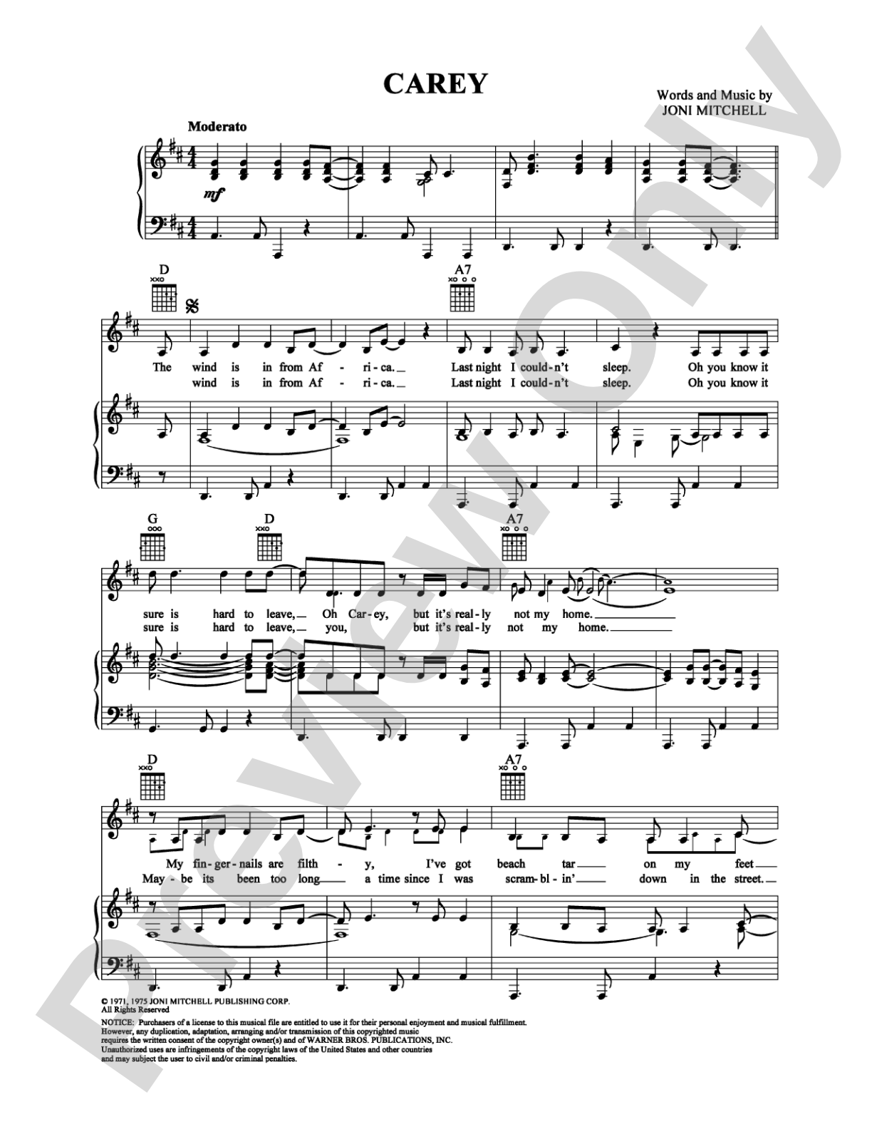 Carey: Piano/Vocal/Chords Digital Sheet Music