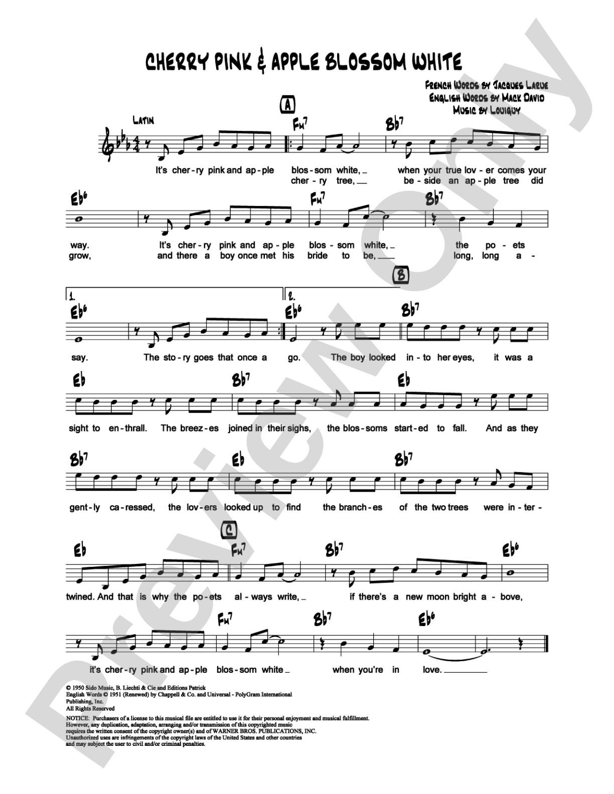 Cherry Pink & Apple Blossom White: Lead Sheet Digital Sheet Music