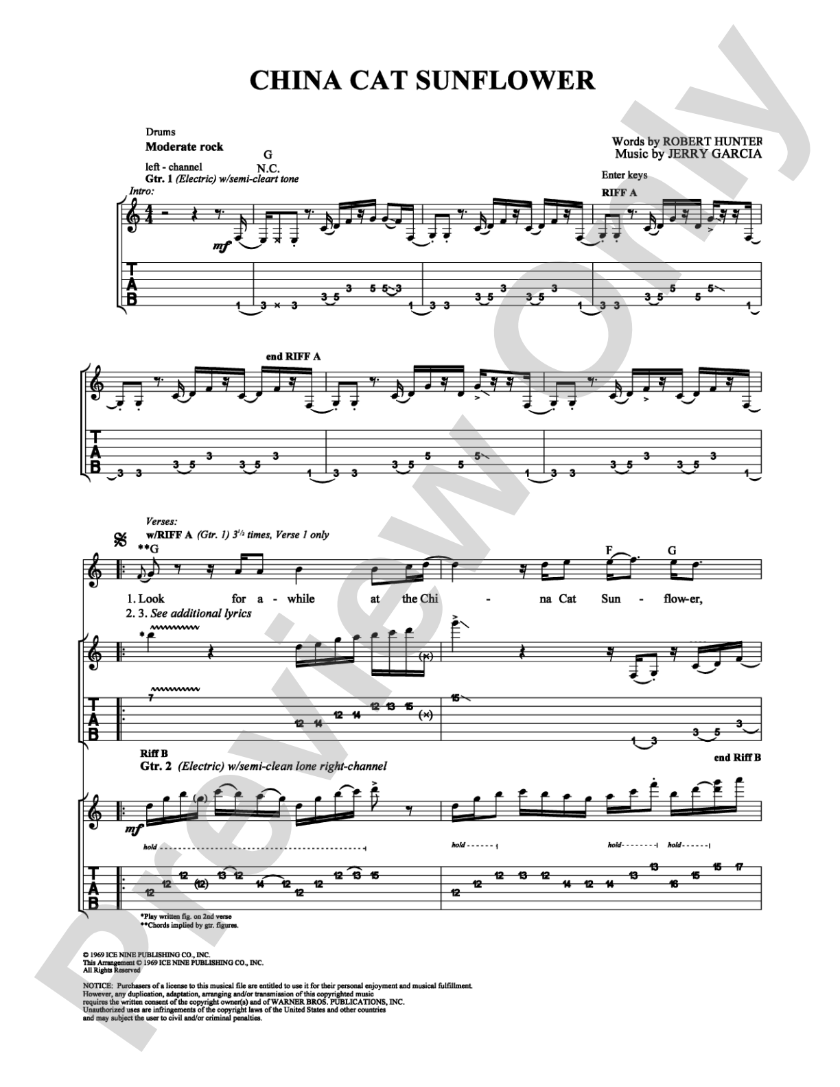 China Cat Sunflower: Guitar TAB Digital Sheet Music