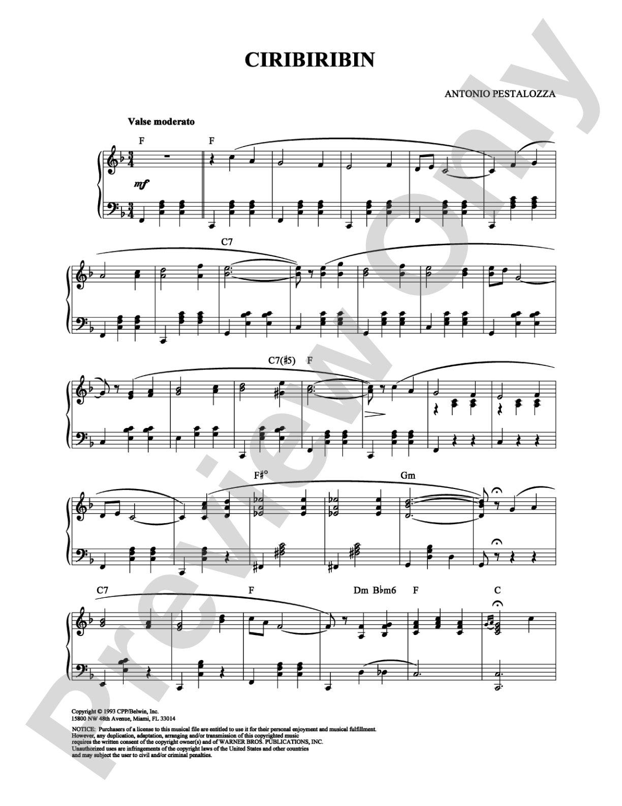 Ciribiribin: Piano Digital Sheet Music