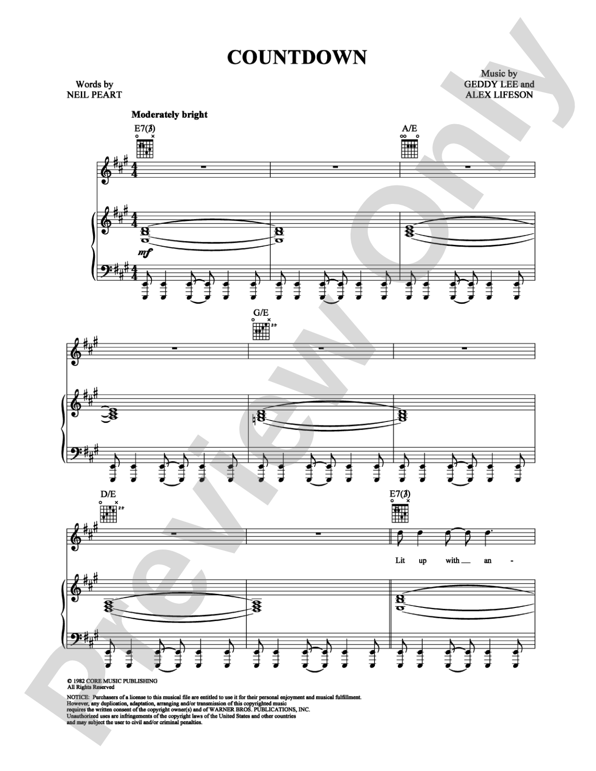 Countdown: Piano/Vocal/Chords Digital Sheet Music