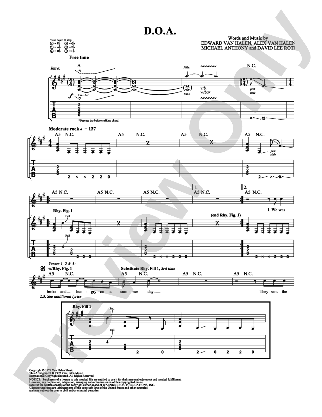 D.O.A.: Guitar TAB Digital Sheet Music