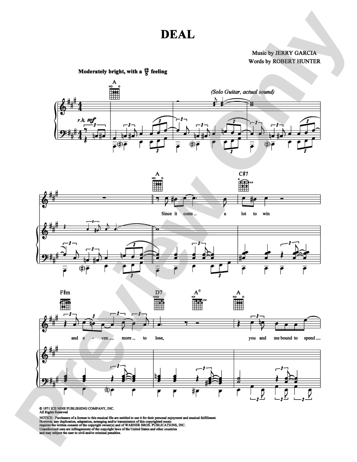 Deal: Piano/Vocal/Chords Digital Sheet Music