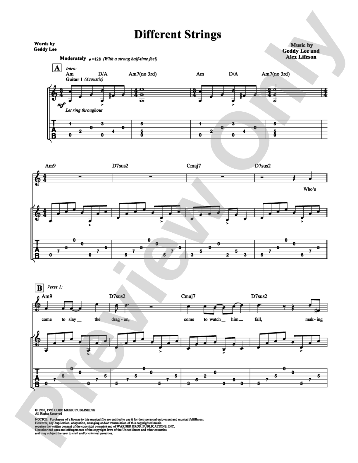Different Strings: Guitar TAB Digital Sheet Music