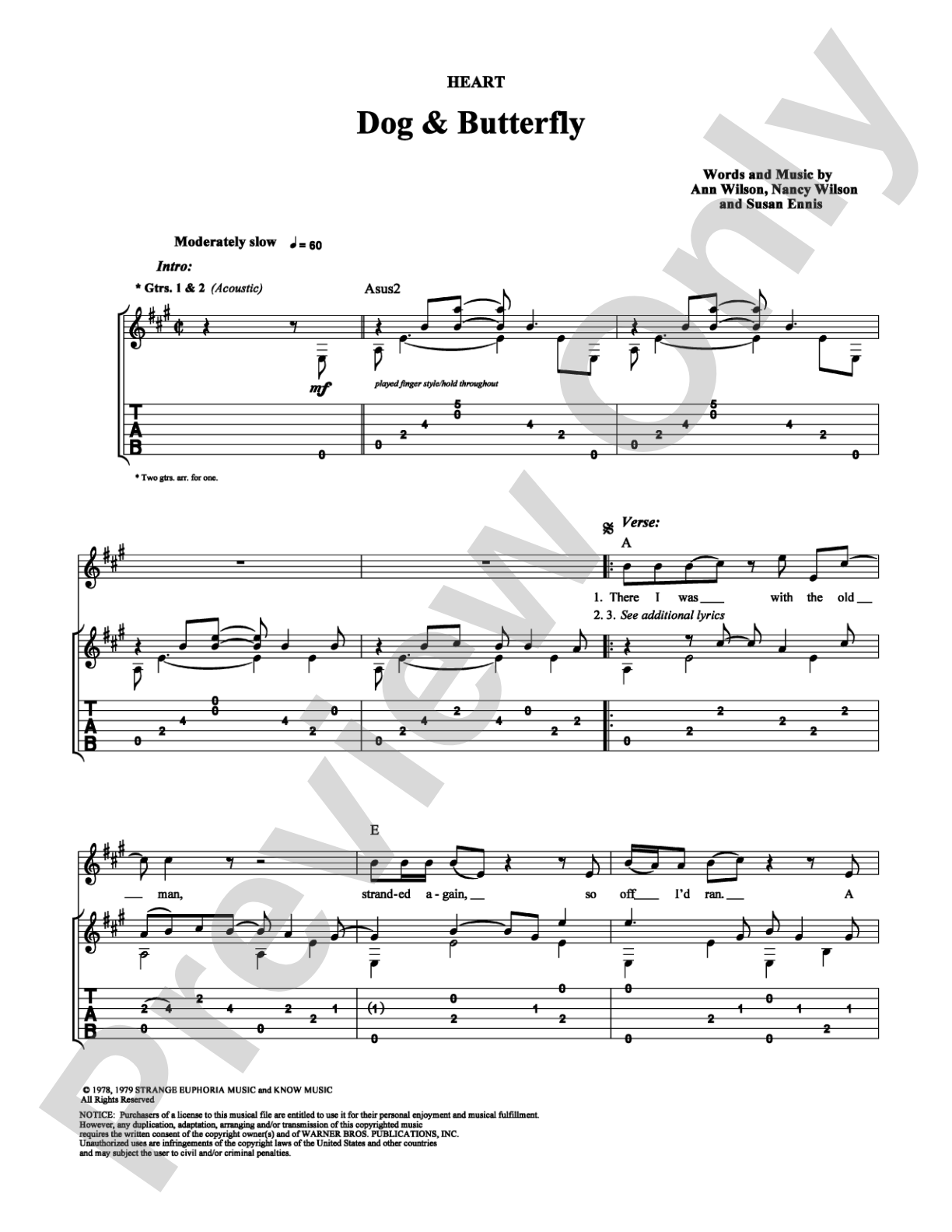 Dog and Butterfly: Guitar TAB Digital Sheet Music