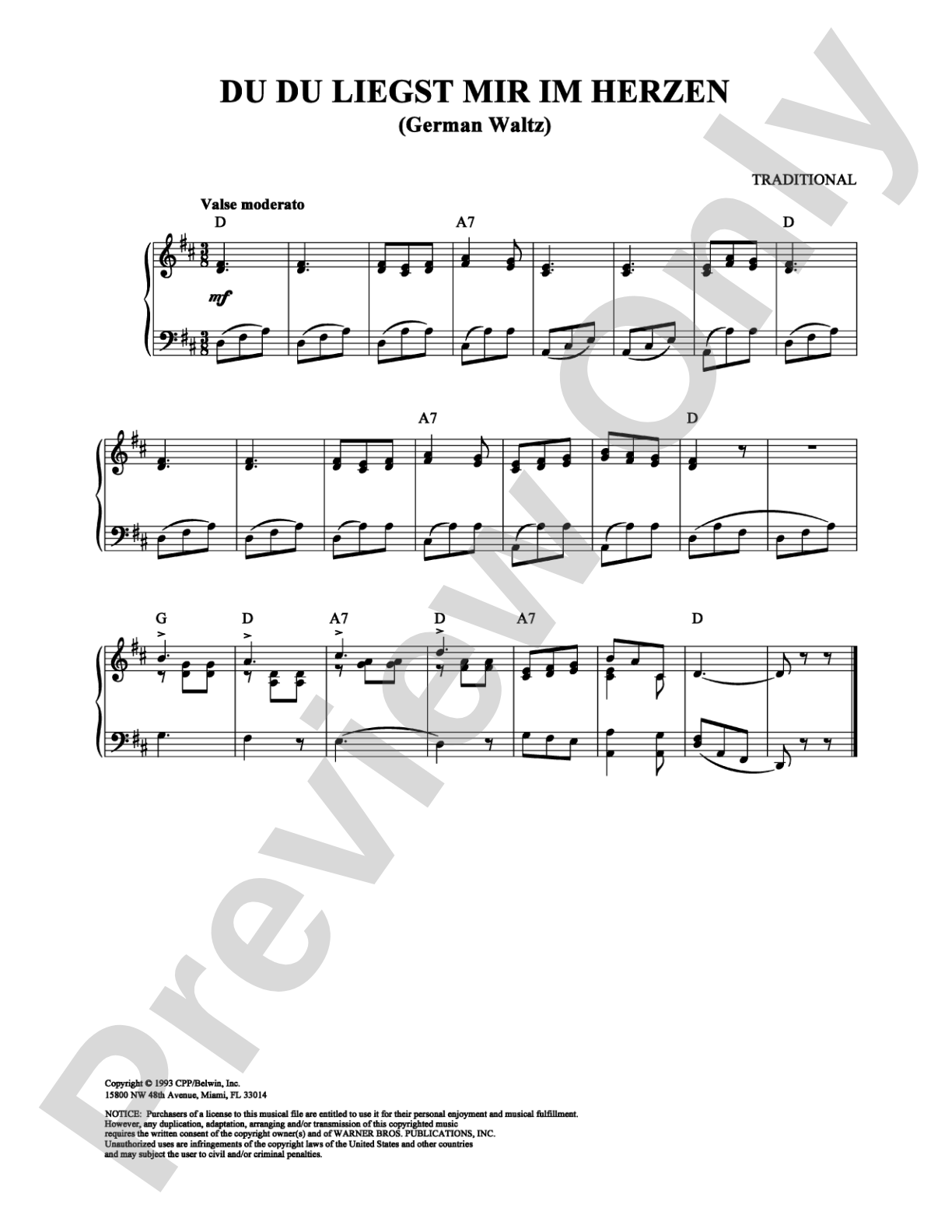 Du Du Liegst Mir Im Herzen: Piano Digital Sheet Music